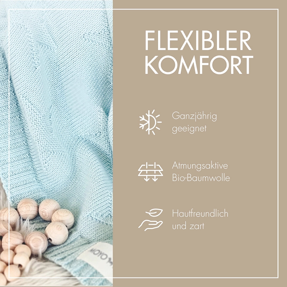 Knitted baby blanket with star pattern, fresh morning dew