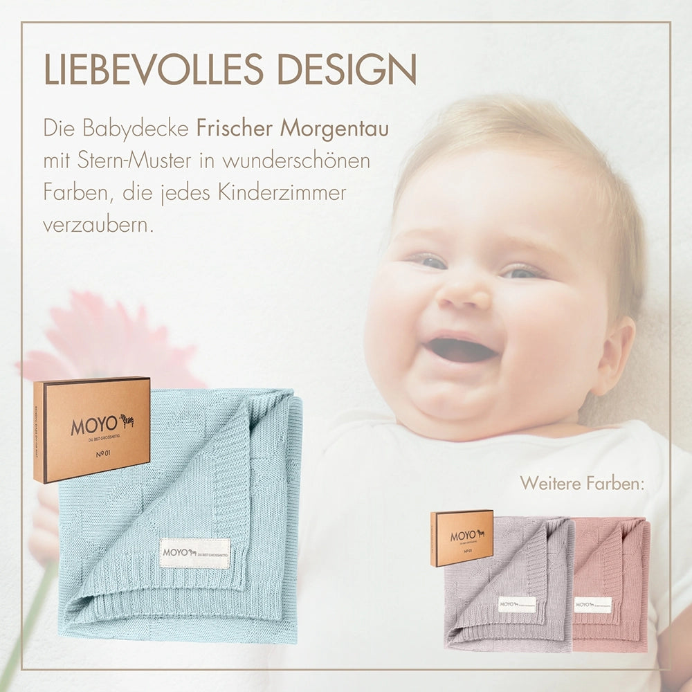 Knitted baby blanket with star pattern, fresh morning dew