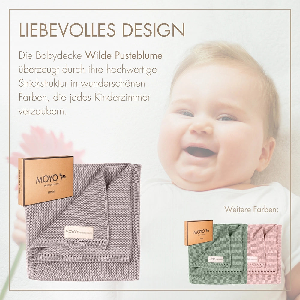 Baby blanket, left-handed knit, pointelle "Wild Dandelion"