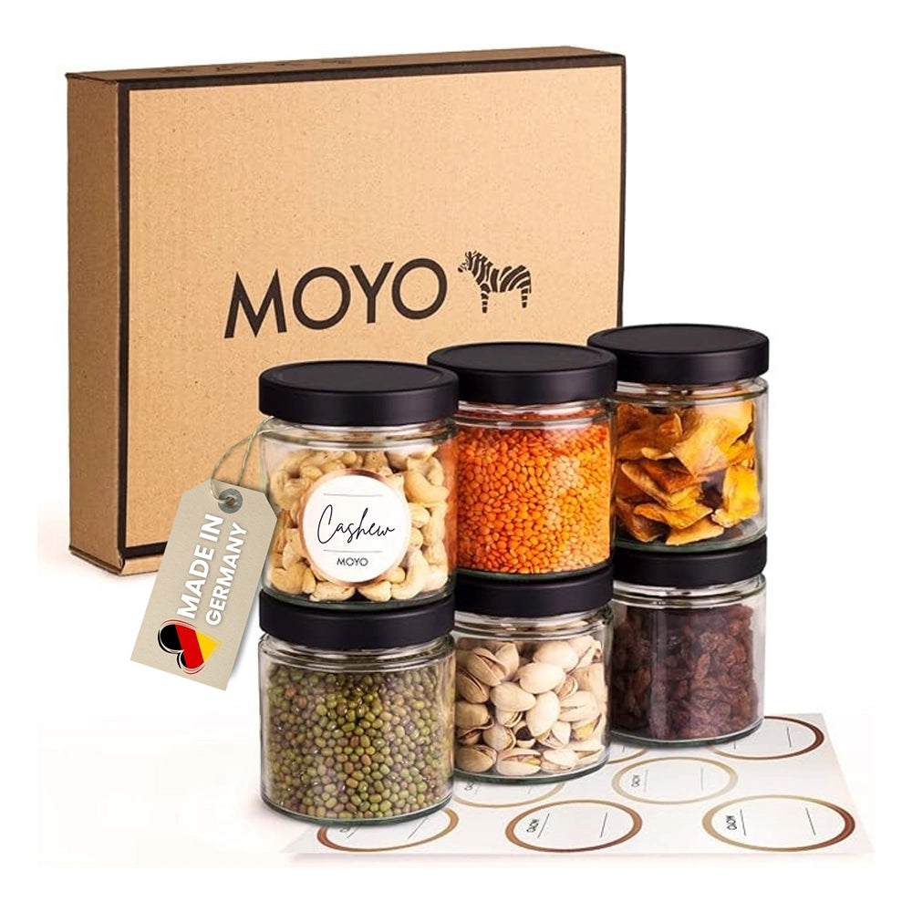 MOYO storage jars - Made in Germany, with label templates in sets of 3 & 6