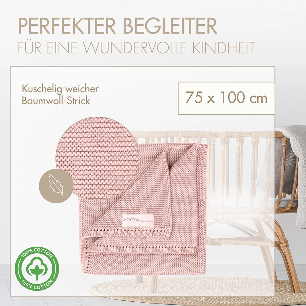 Baby blanket, left-handed knit, pointelle "Wild Rose Blossom"