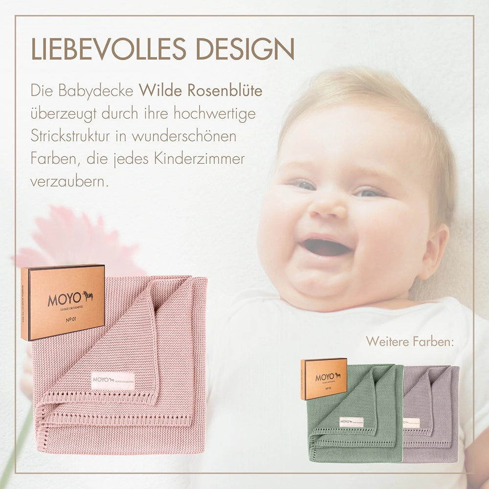 Baby blanket, left-handed knit, pointelle "Wild Rose Blossom"