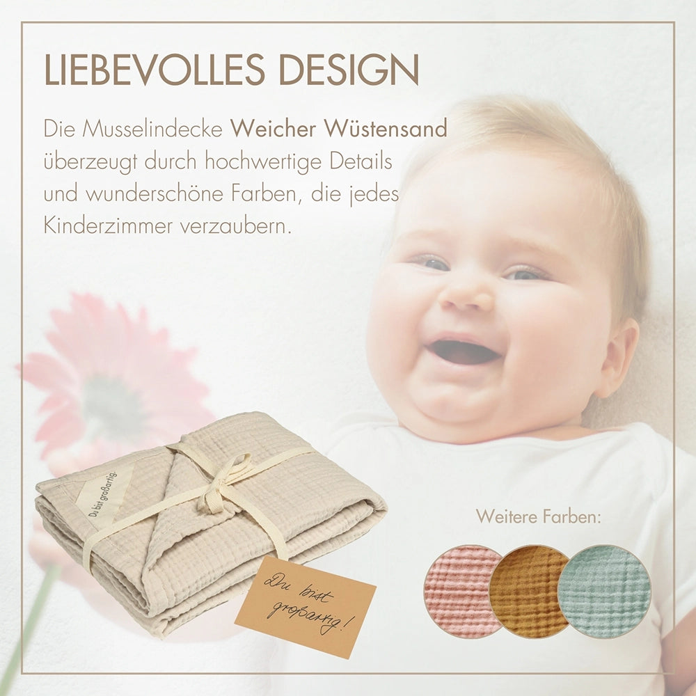 Muslin blanket 100 cm x 75 cm Soft desert sand