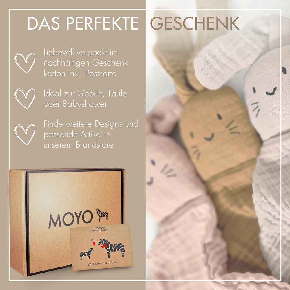 Nachhaltiges Baby Geschenkset in einer hochwertigen MOYO Geschenkbox – ideal als Geschenk zur Geburt oder Taufe für Mädchen.