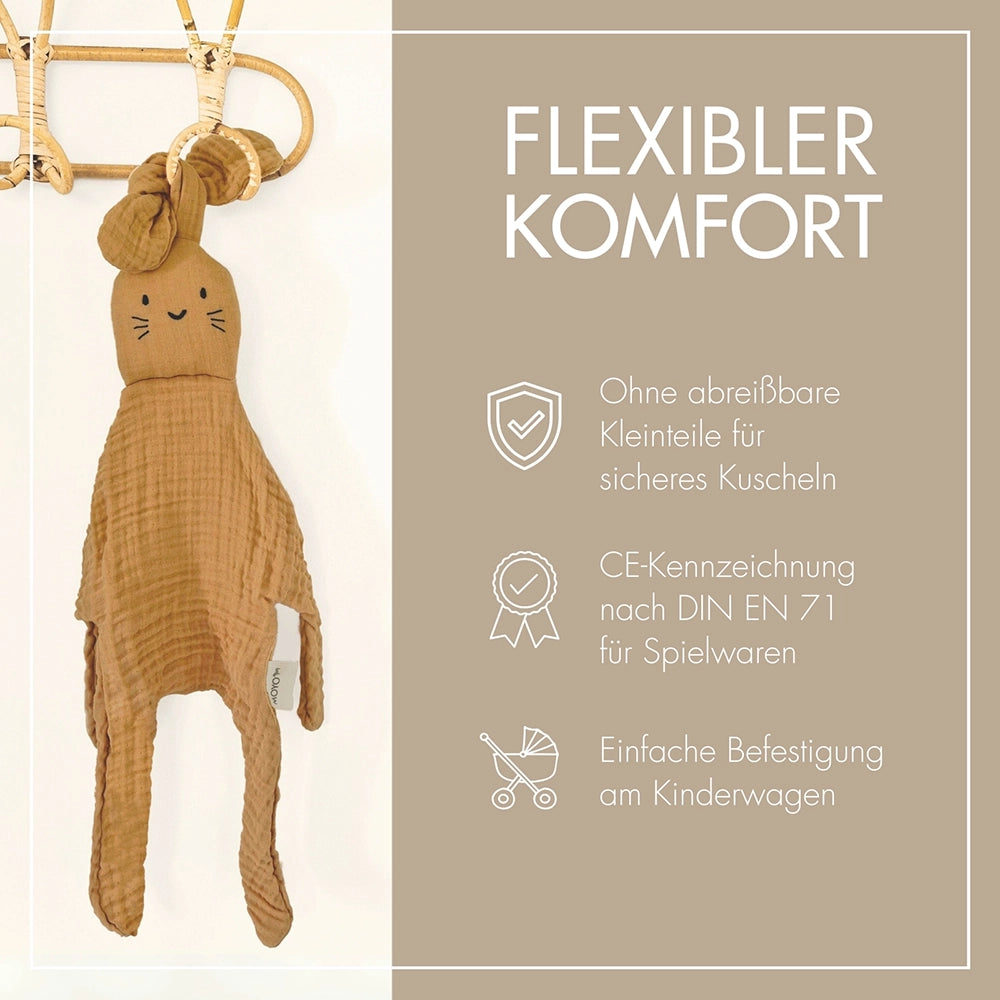 Geschlechtsneutrales Babygeschenk in Braun – MOYO Set aus Schnuffeltuch und Nuckelkette in Geschenkbox.