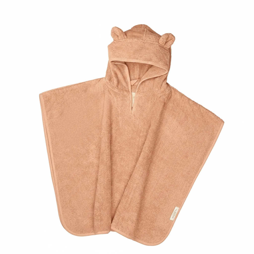 Baby Badeponcho 75x75 cm – „Puder“ mit niedlichen Bärenohren