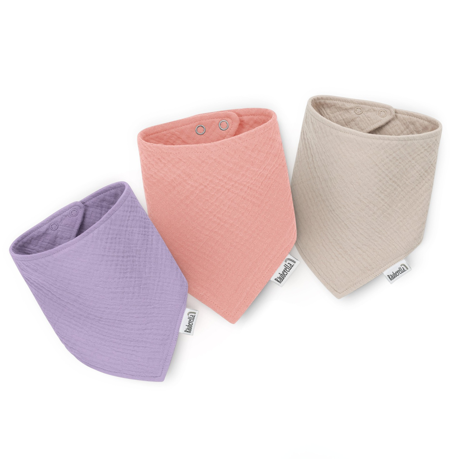3er Set Musselin Lätzchen Flieder, Rosa & Beige