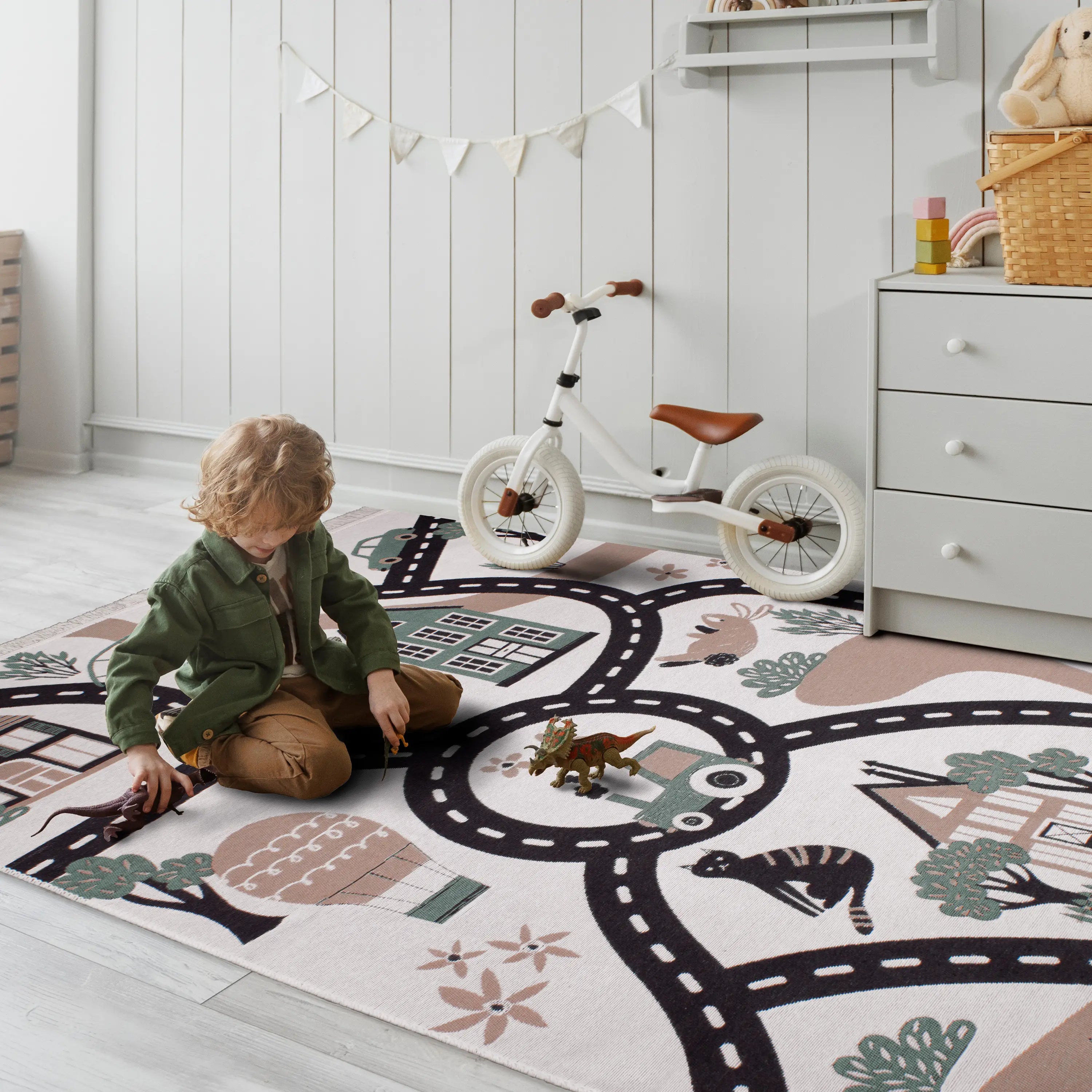 Kinderzimmer Teppich zum Wenden Heimelige Landschaft - Spielstraße