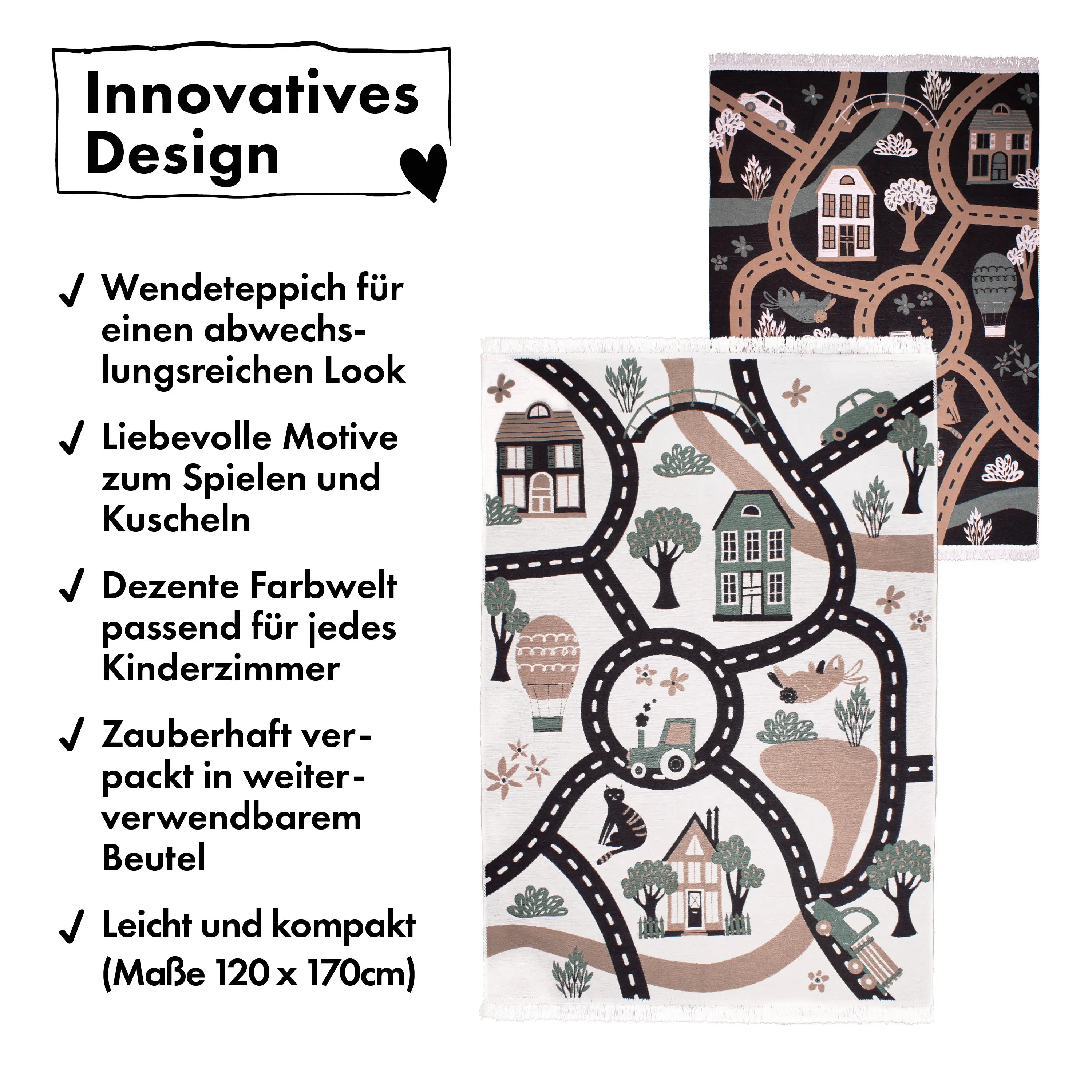 Kinderzimmer Teppich zum Wenden Heimelige Landschaft - Spielstraße