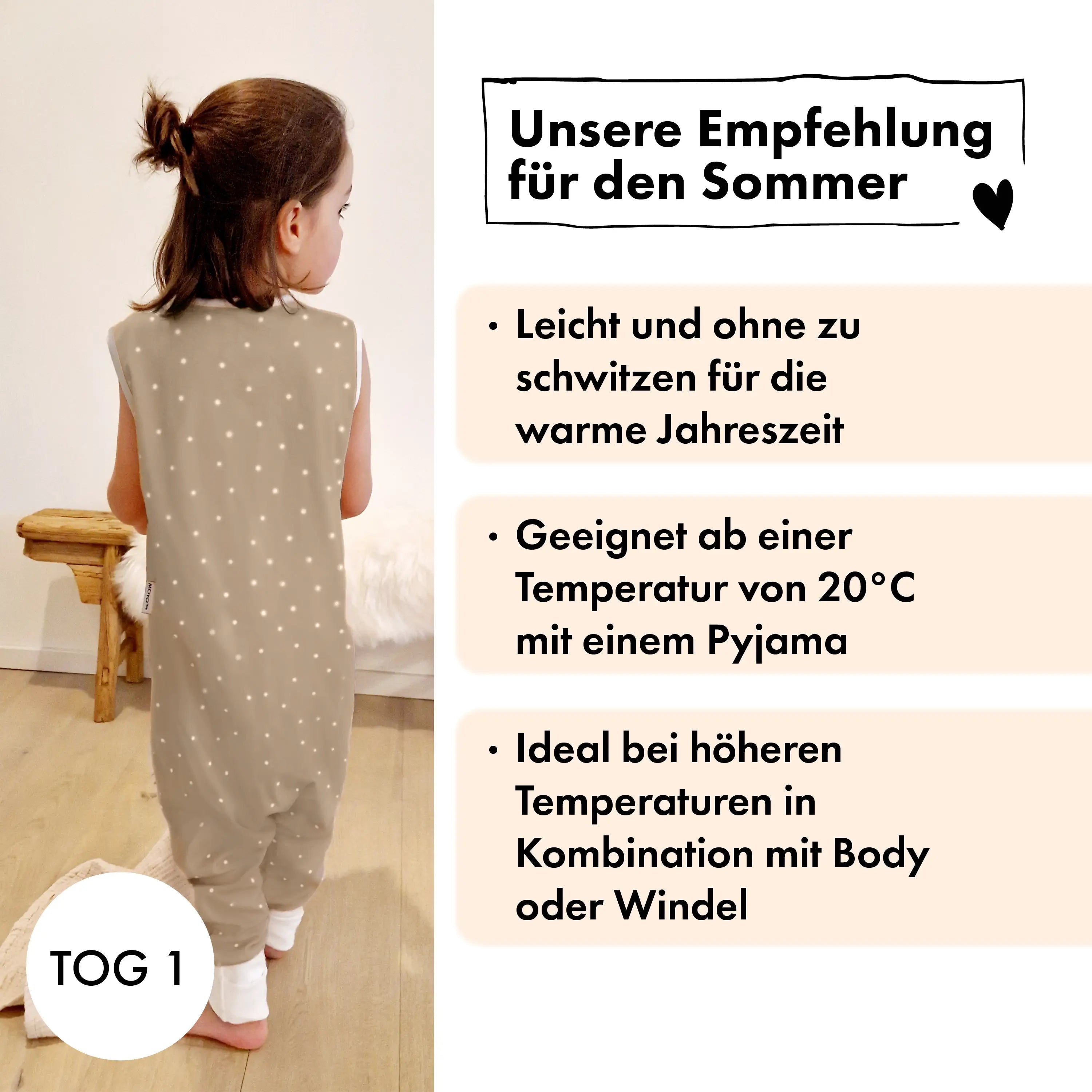Sommer-Schlafsack mit Füßen Zarter Tupfen Taupe