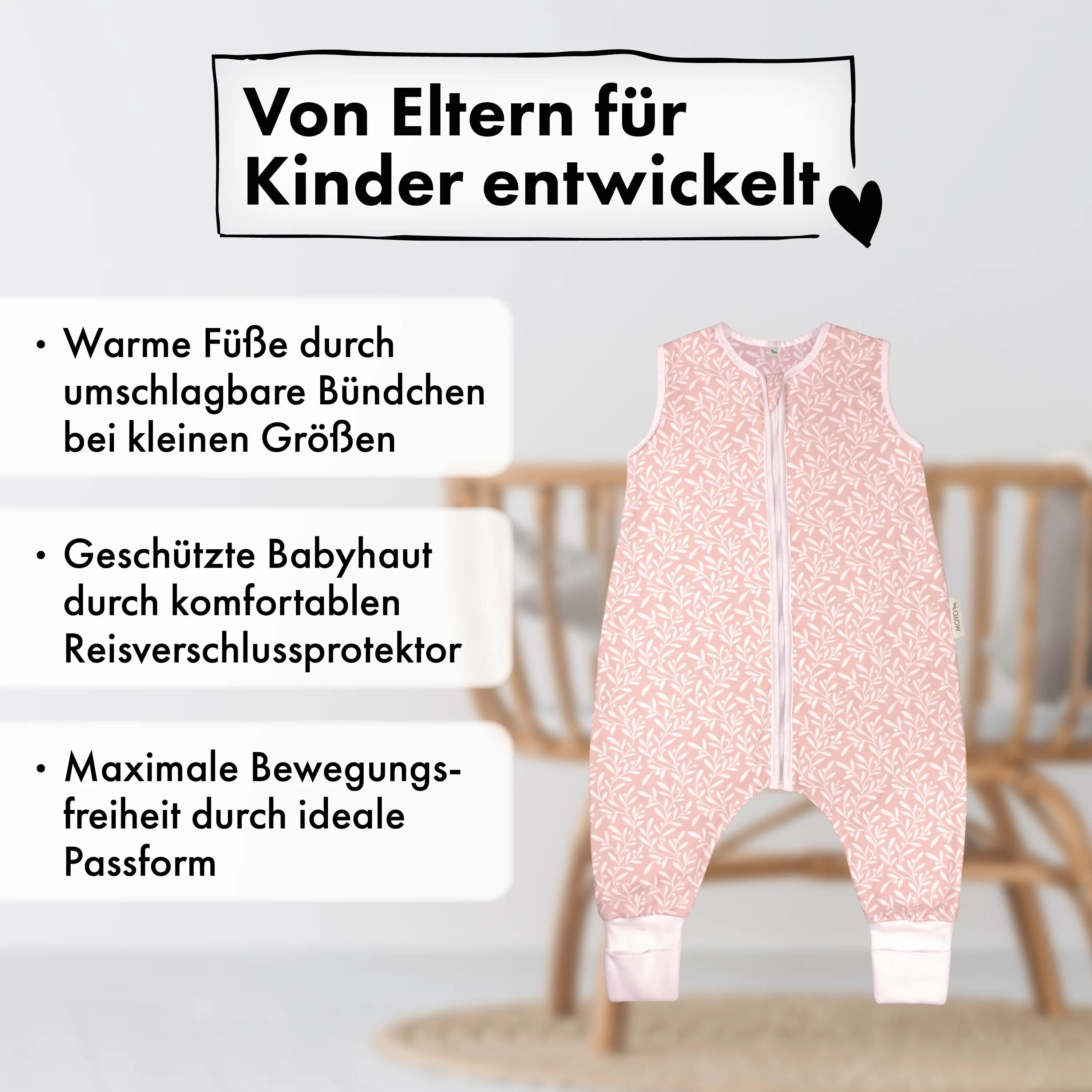Sommer-Schlafsack mit Füßen Blütenranke Rosé