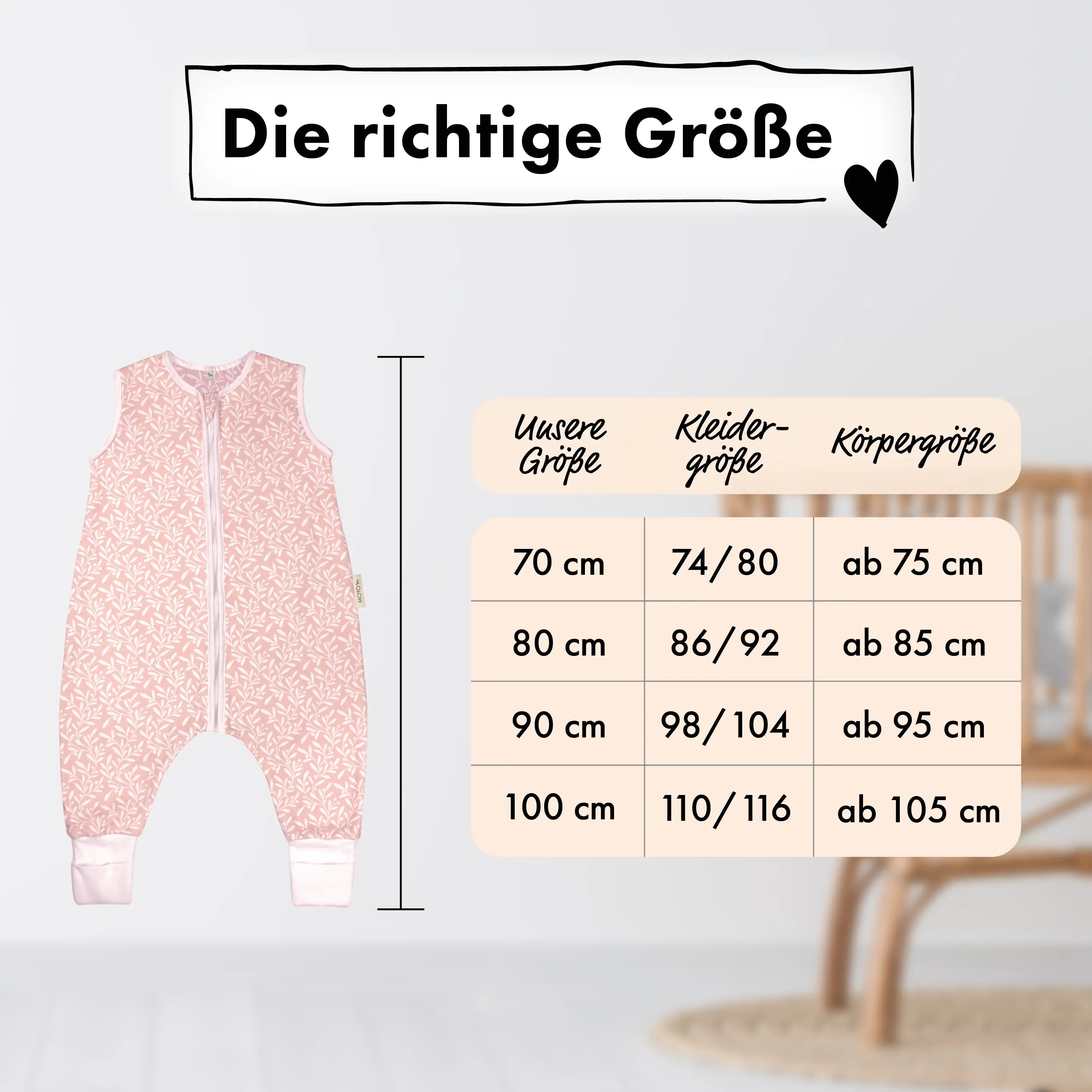 Sommer-Schlafsack mit Füßen Blütenranke Rosé
