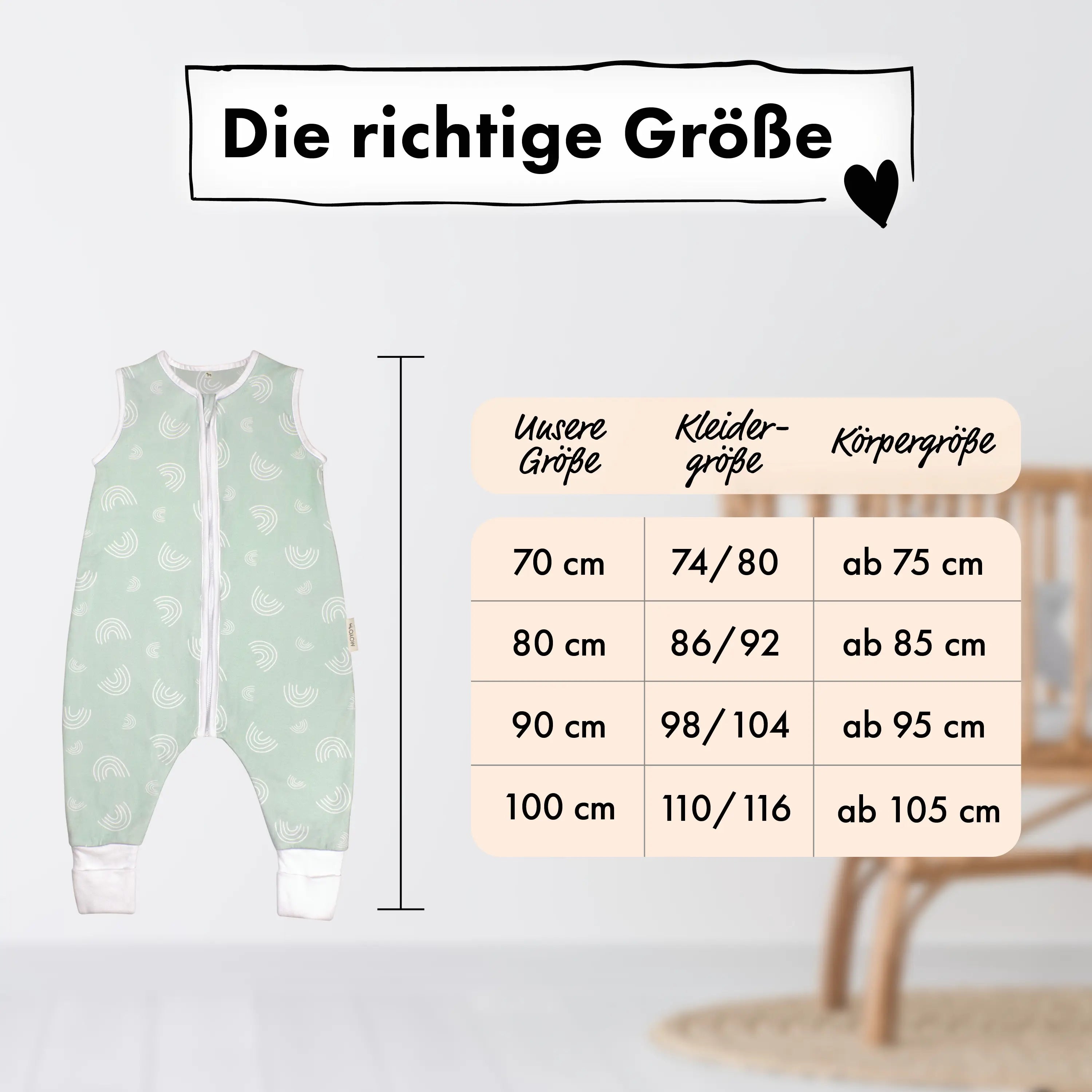 Sommer-Schlafsack mit Füßen Regenbogen Mint
