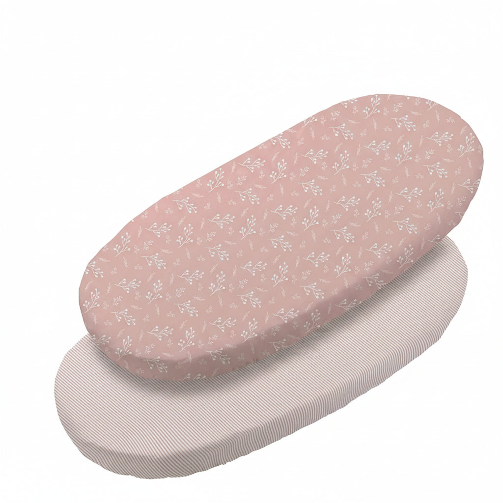 2er Set Baby Spannbettlaken Oval – „Rose Blüte“