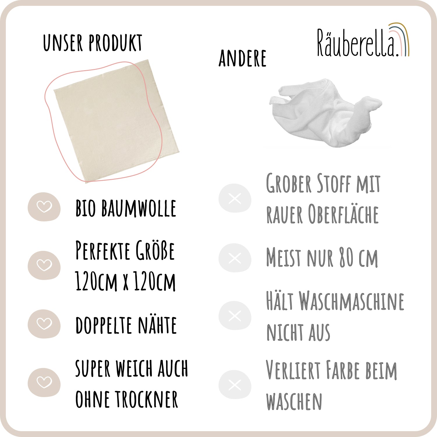 Muslin baby blanket 120cm x 120cm beige