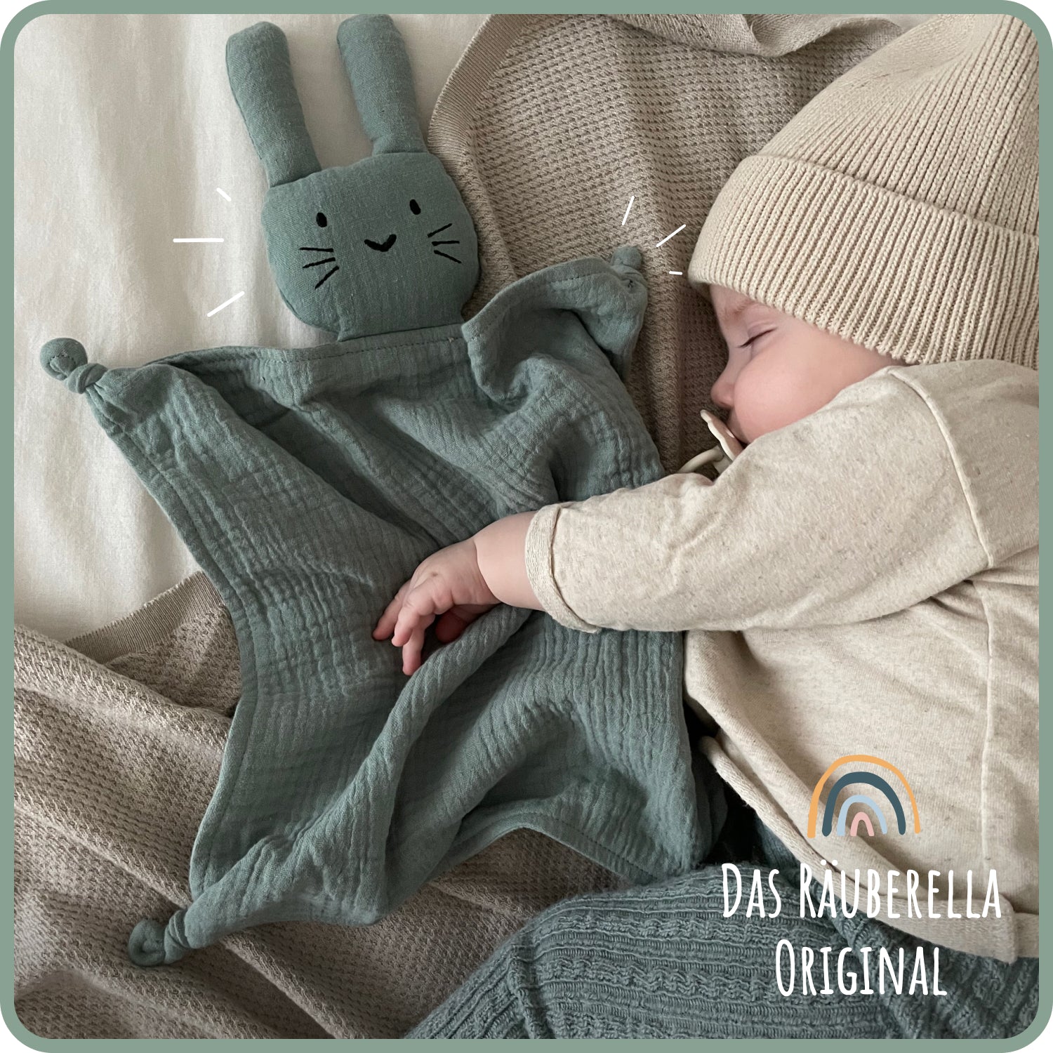 Muslin cuddly toy, rabbit, mint