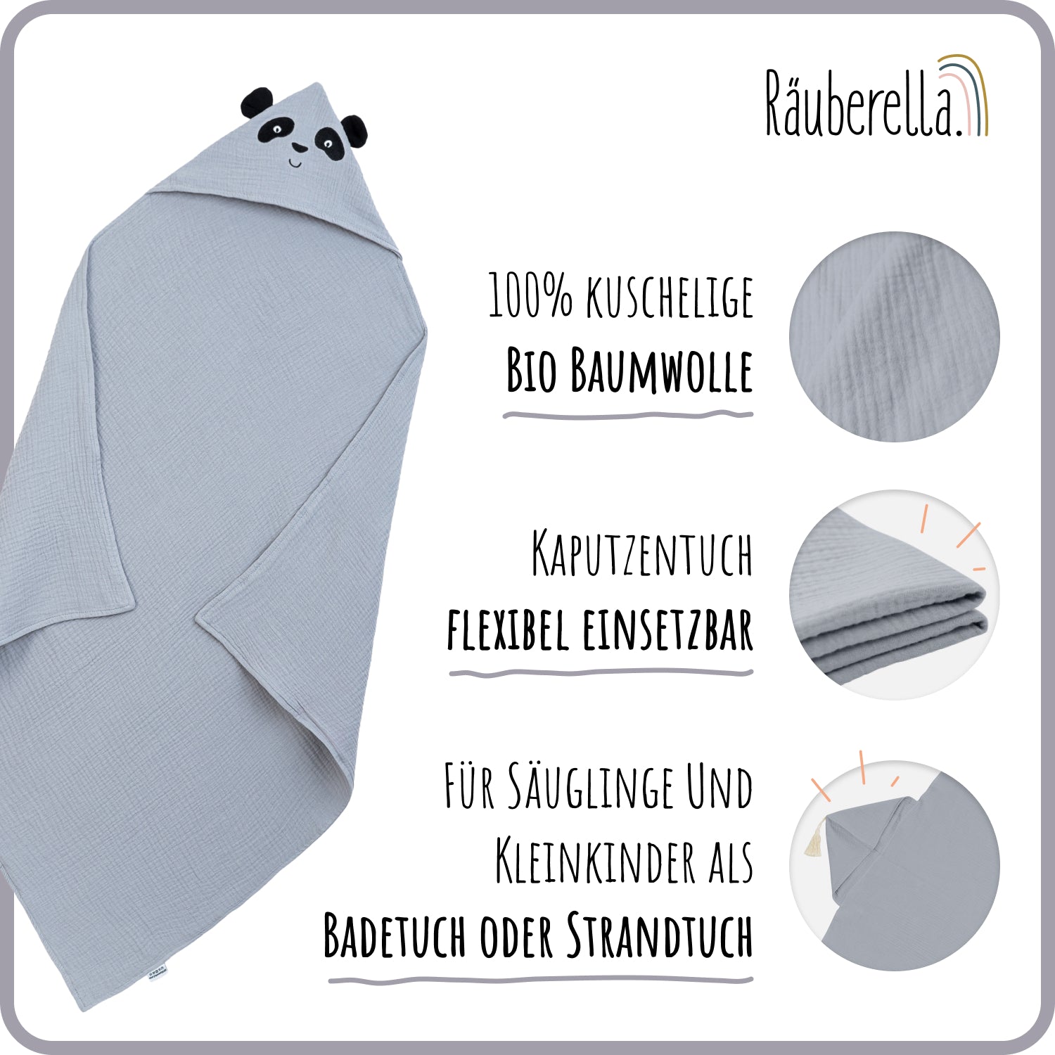 Räuberella Panda Kapuzenhandtuch