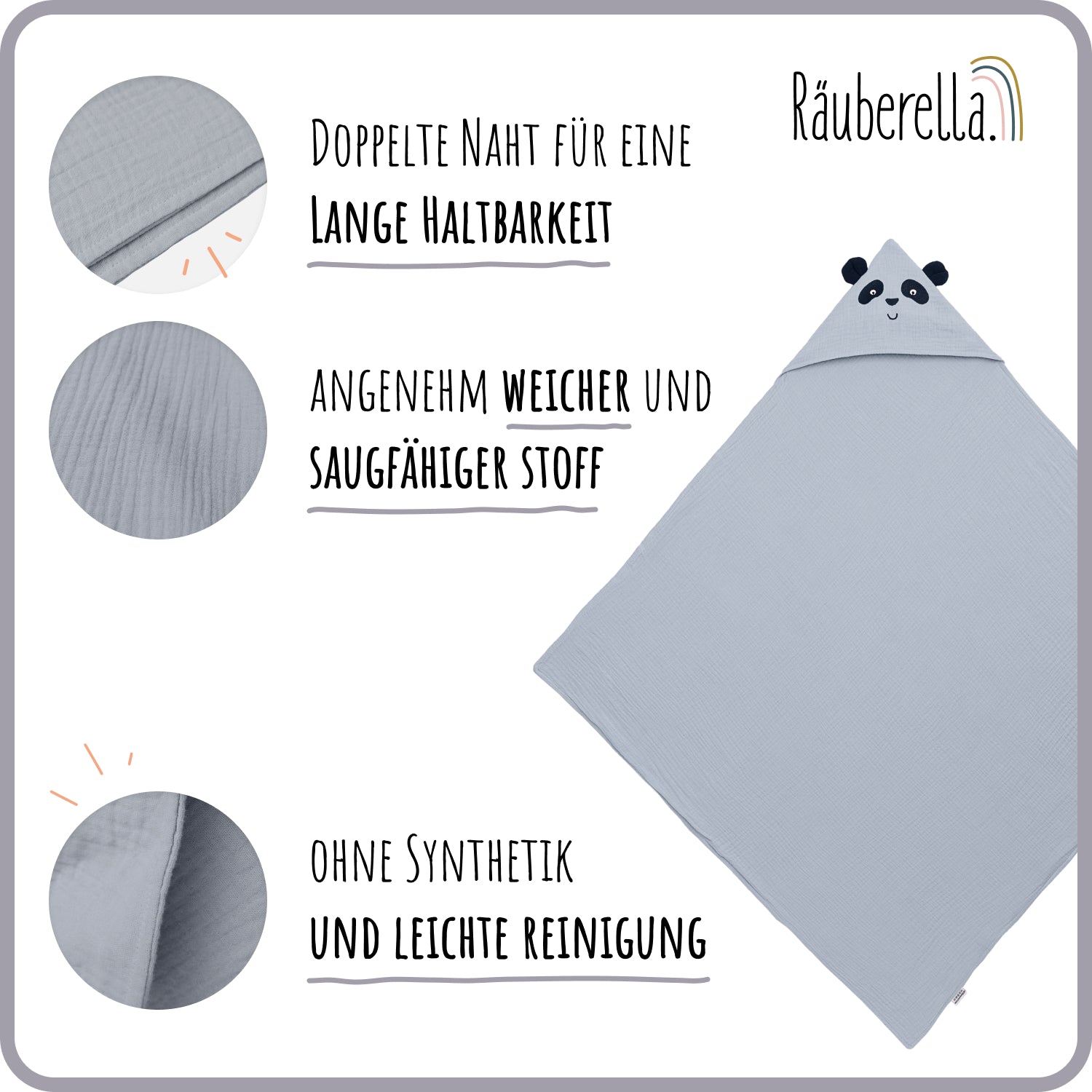 Hooded towel Panda Blue