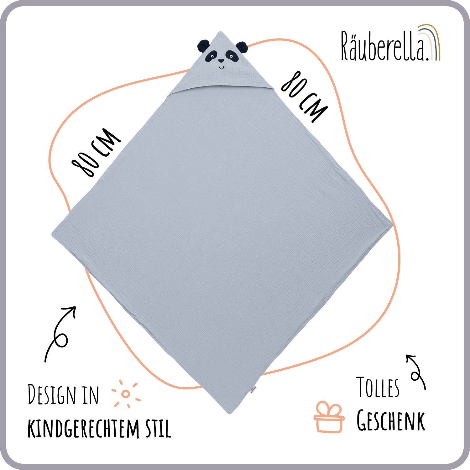 Hooded towel Panda Blue