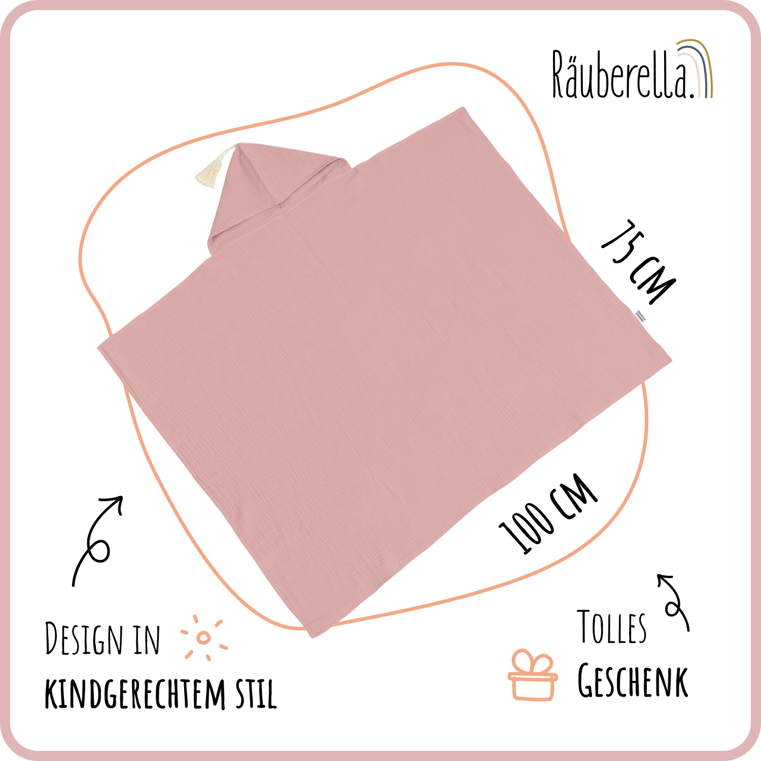 Muslin hooded towel (75x100cm) antique rose