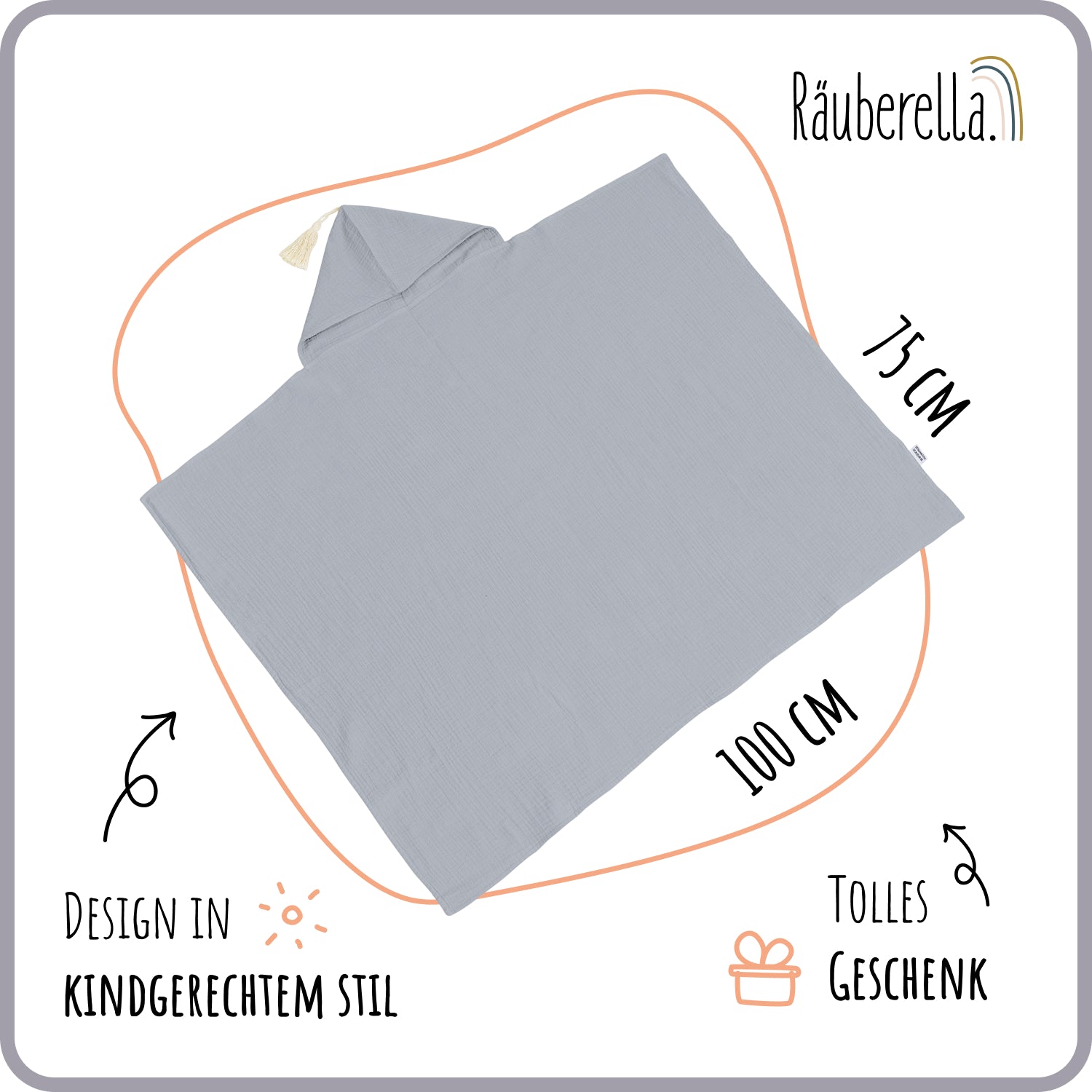 Musselin Kapuzenhandtuch (75x100cm) Blau-Grau