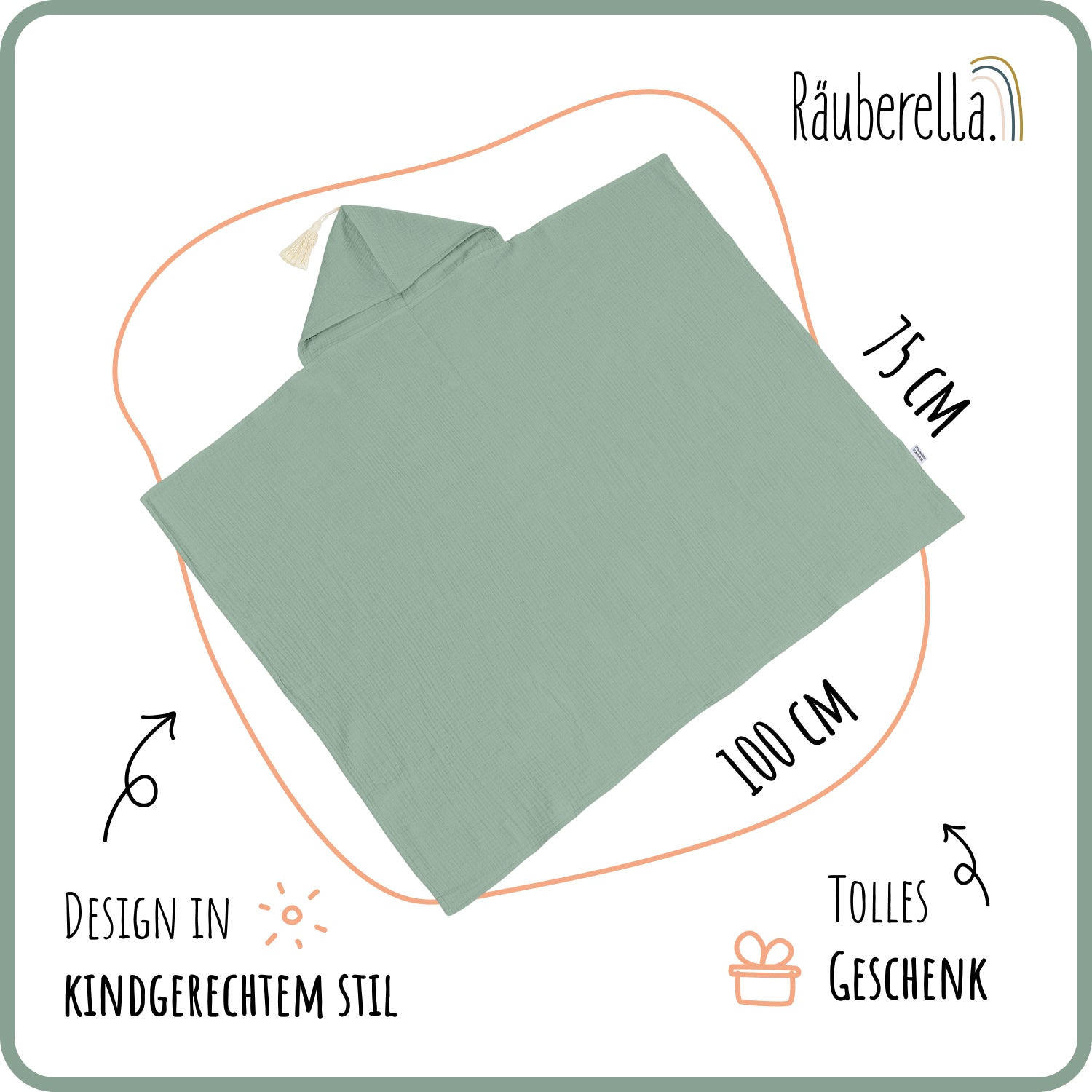 Muslin hooded towel (75x100cm) Mint