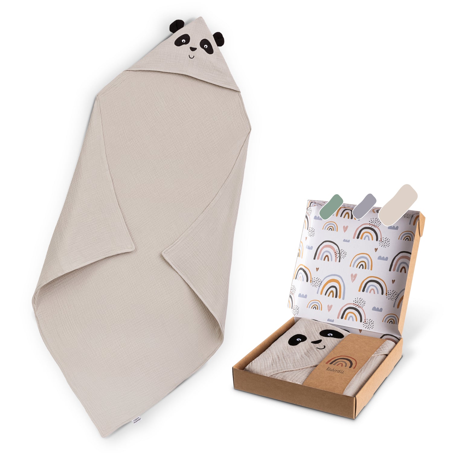 Hooded towel Panda Beige