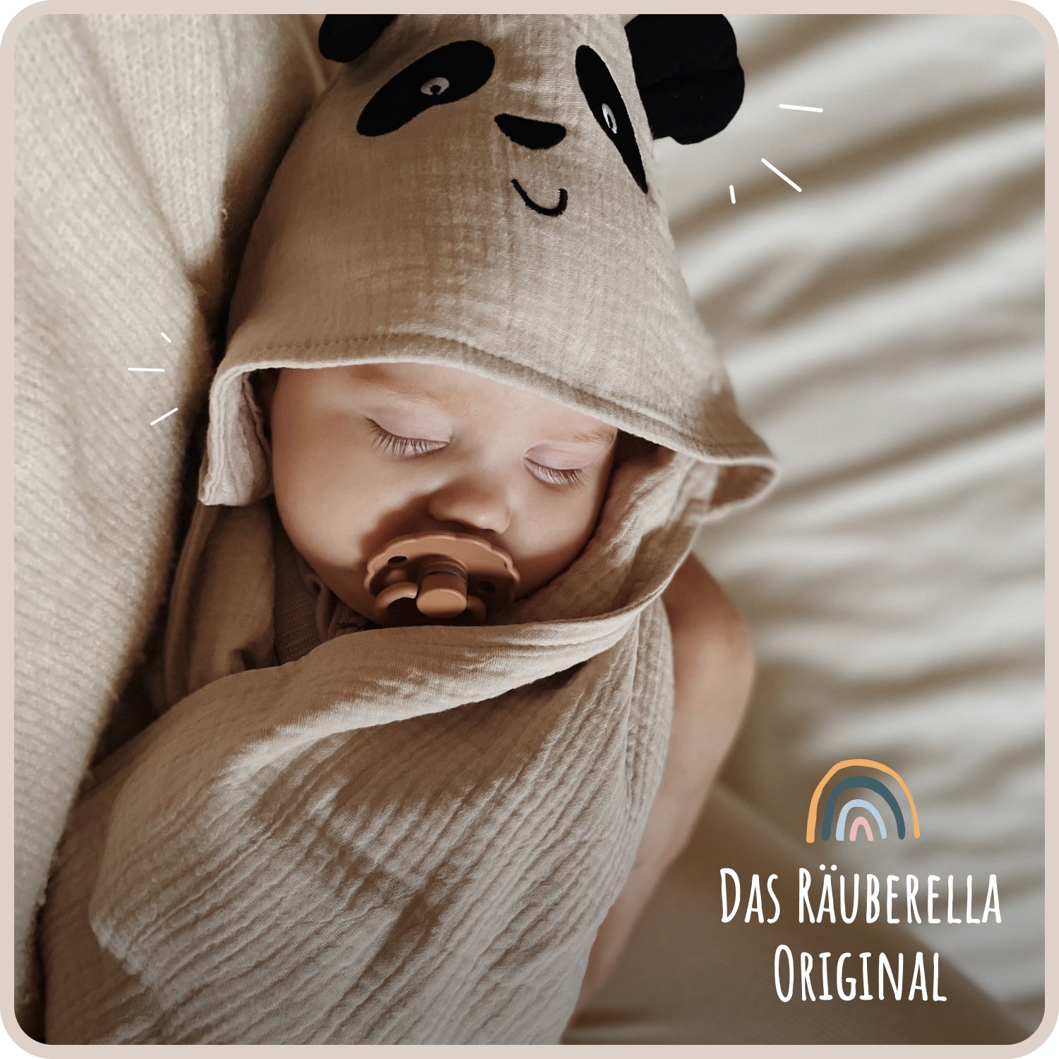 Hooded towel Panda Beige