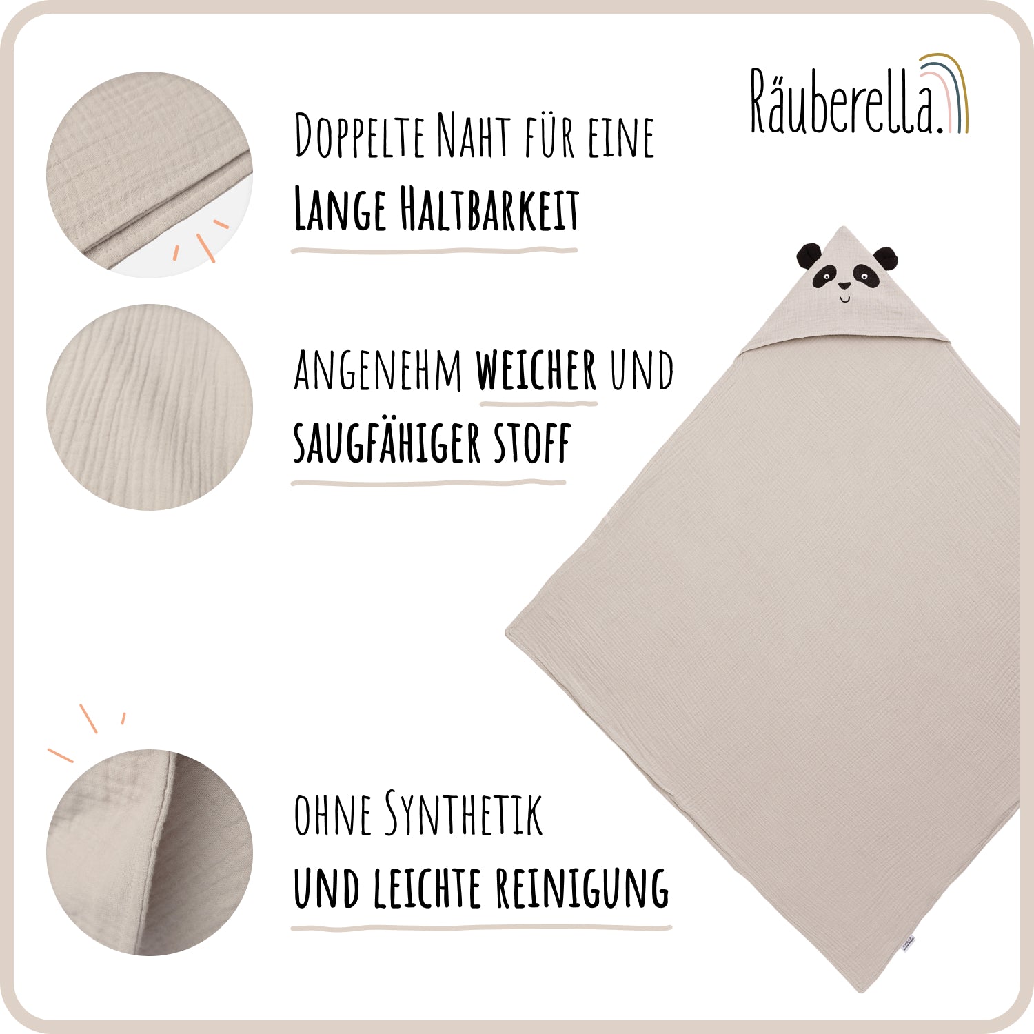 Hooded towel Panda Beige