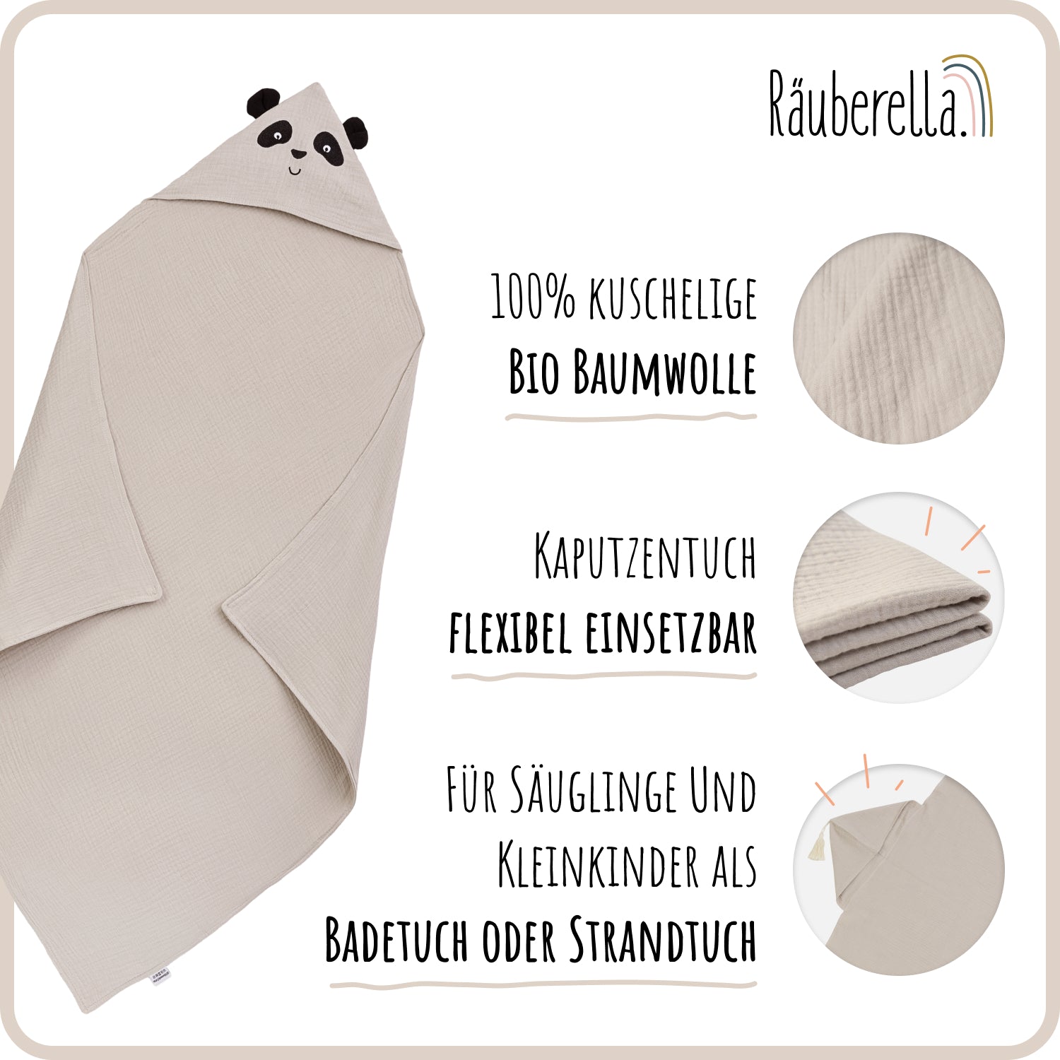 Hooded towel Panda Beige