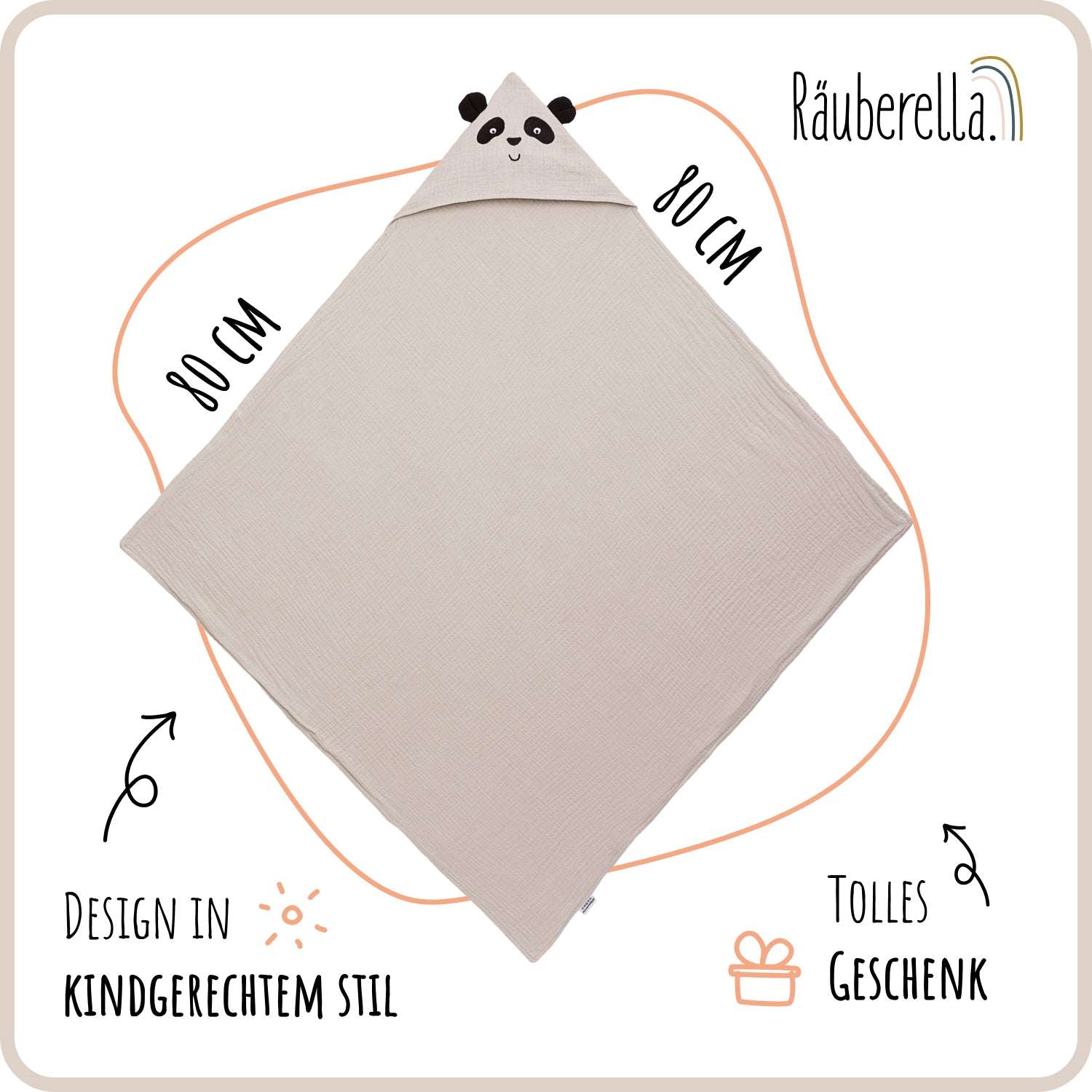 Hooded towel Panda Beige