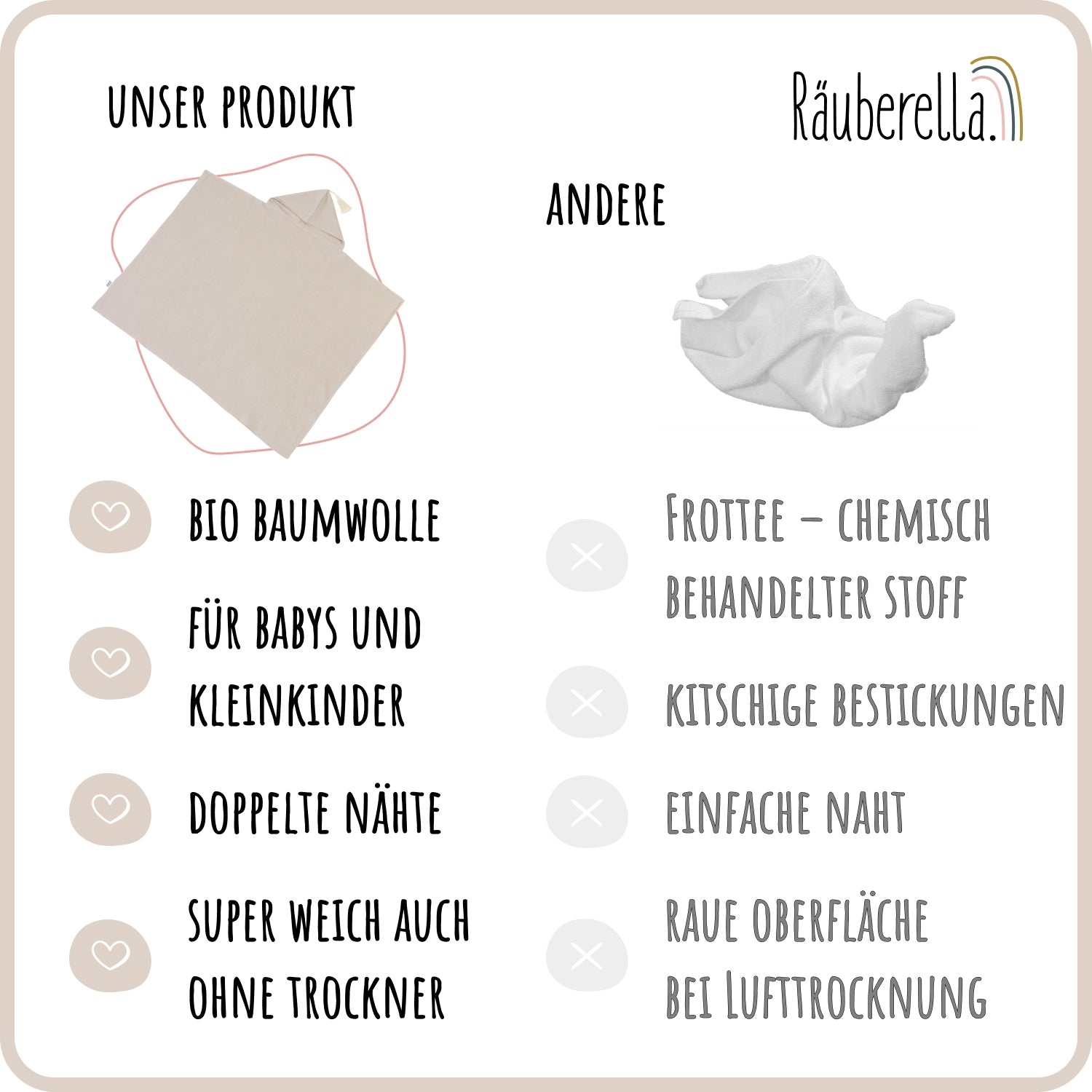 Musselin Kapuzenhandtuch (75x100cm) Beige