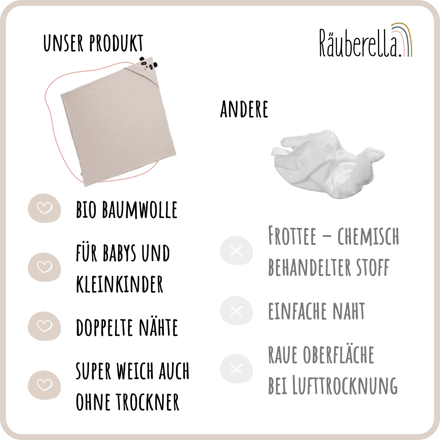 Hooded towel Panda Beige