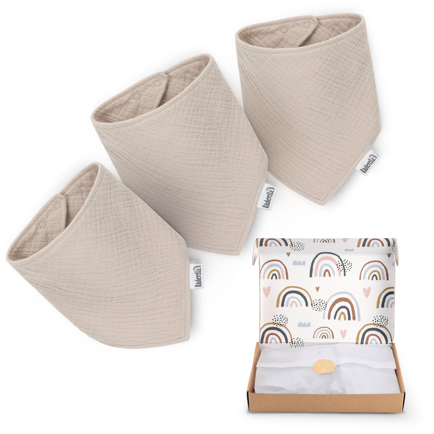 3er Set Musselin Lätzchen 3x Beige