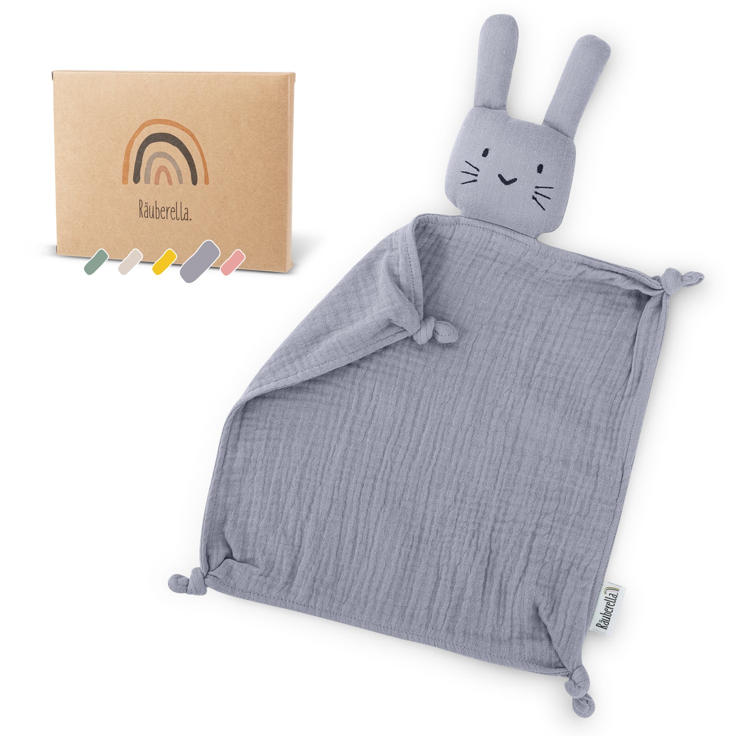 Muslin cuddly toy rabbit blue-grey