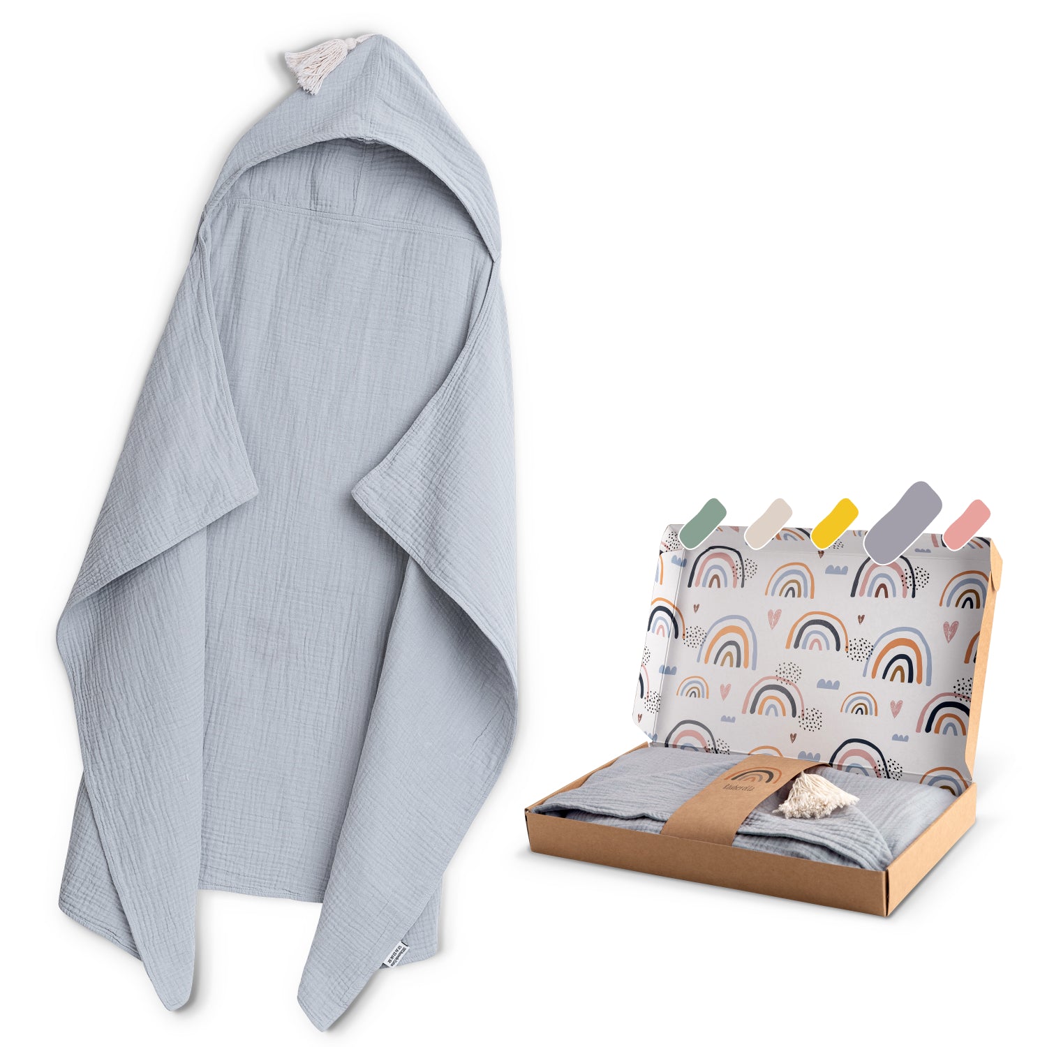 Musselin Kapuzenhandtuch (75x100cm) Blau-Grau