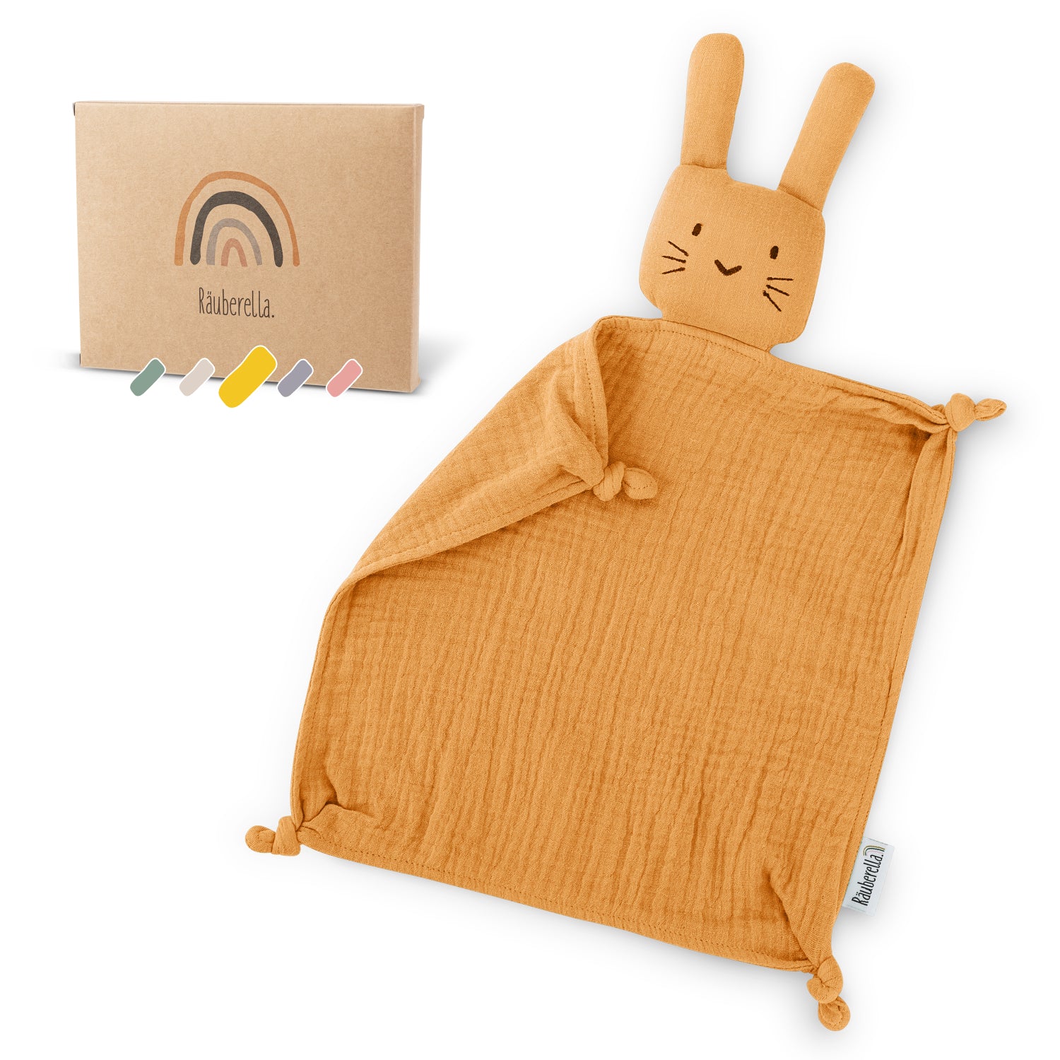 Muslin cuddly toy rabbit ochre