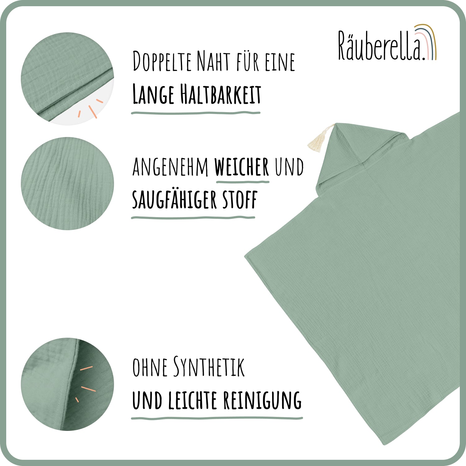 Muslin hooded towel (75x100cm) Mint