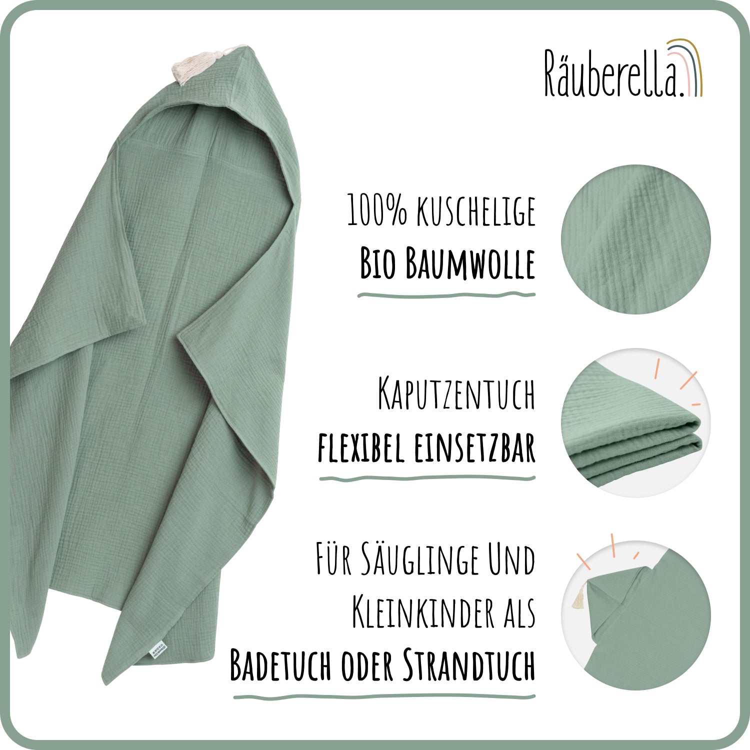 Muslin hooded towel (75x100cm) Mint