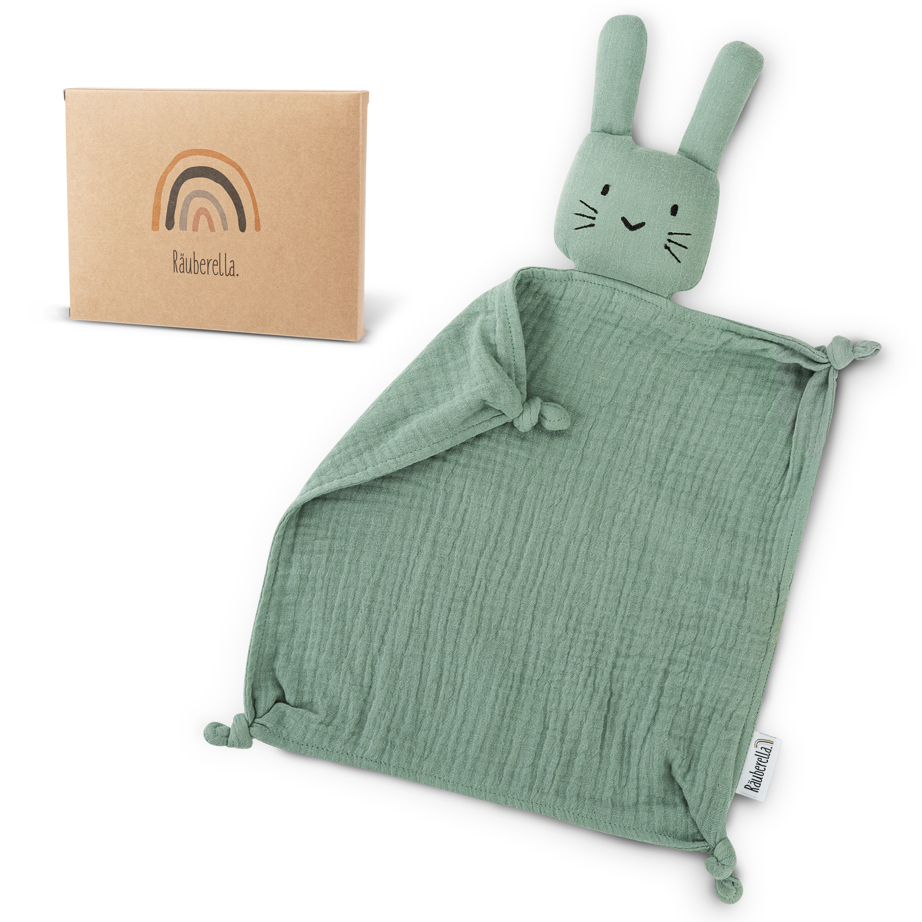 Muslin cuddly toy, rabbit, mint