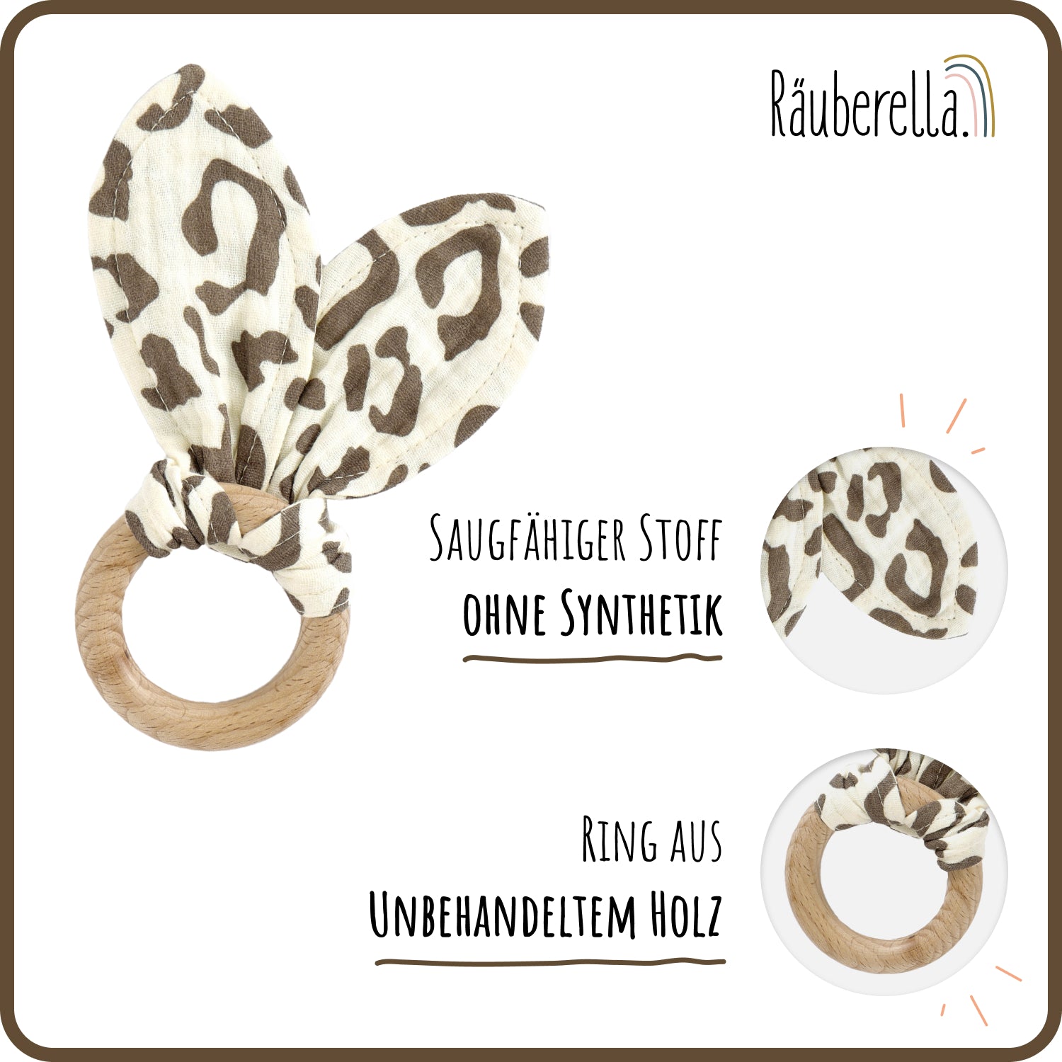 Baby Geschenkset Leo – Schmusetuch Hase, Holz-Beißring & Halstuch | Musselin Bio-Baumwolle