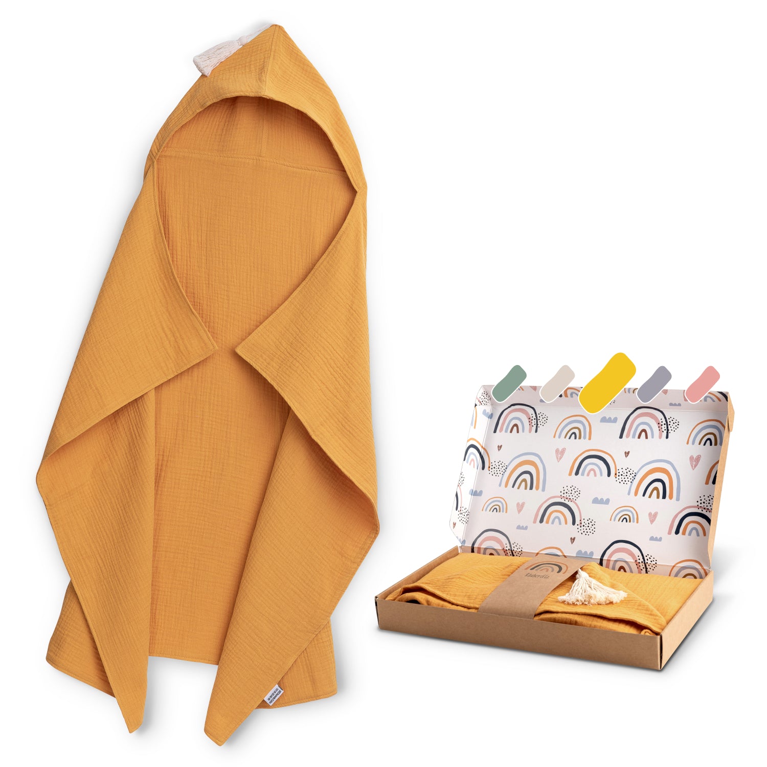 Muslin hooded towel (75x100cm) Ochre