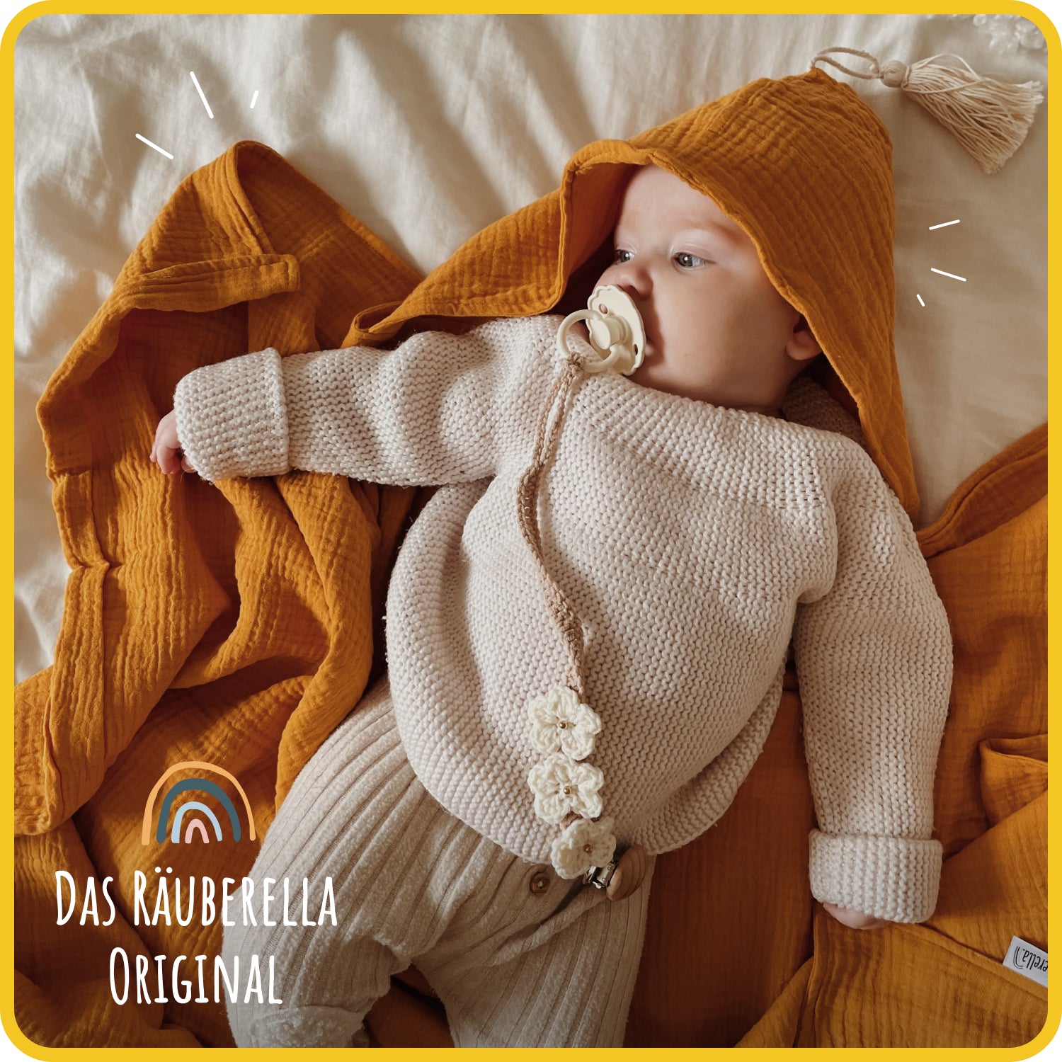 Muslin hooded towel (75x100cm) Ochre