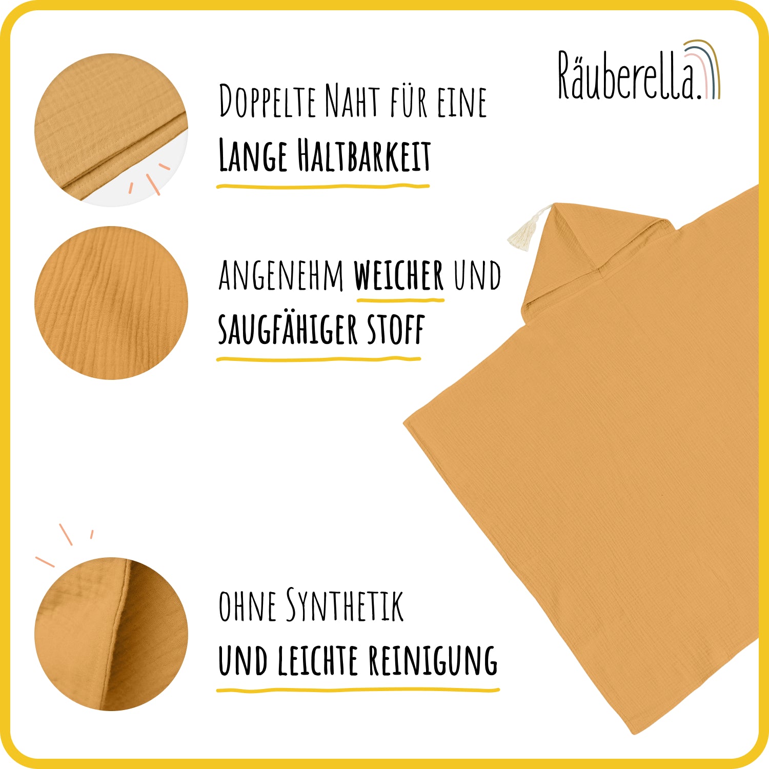 Muslin hooded towel (75x100cm) Ochre