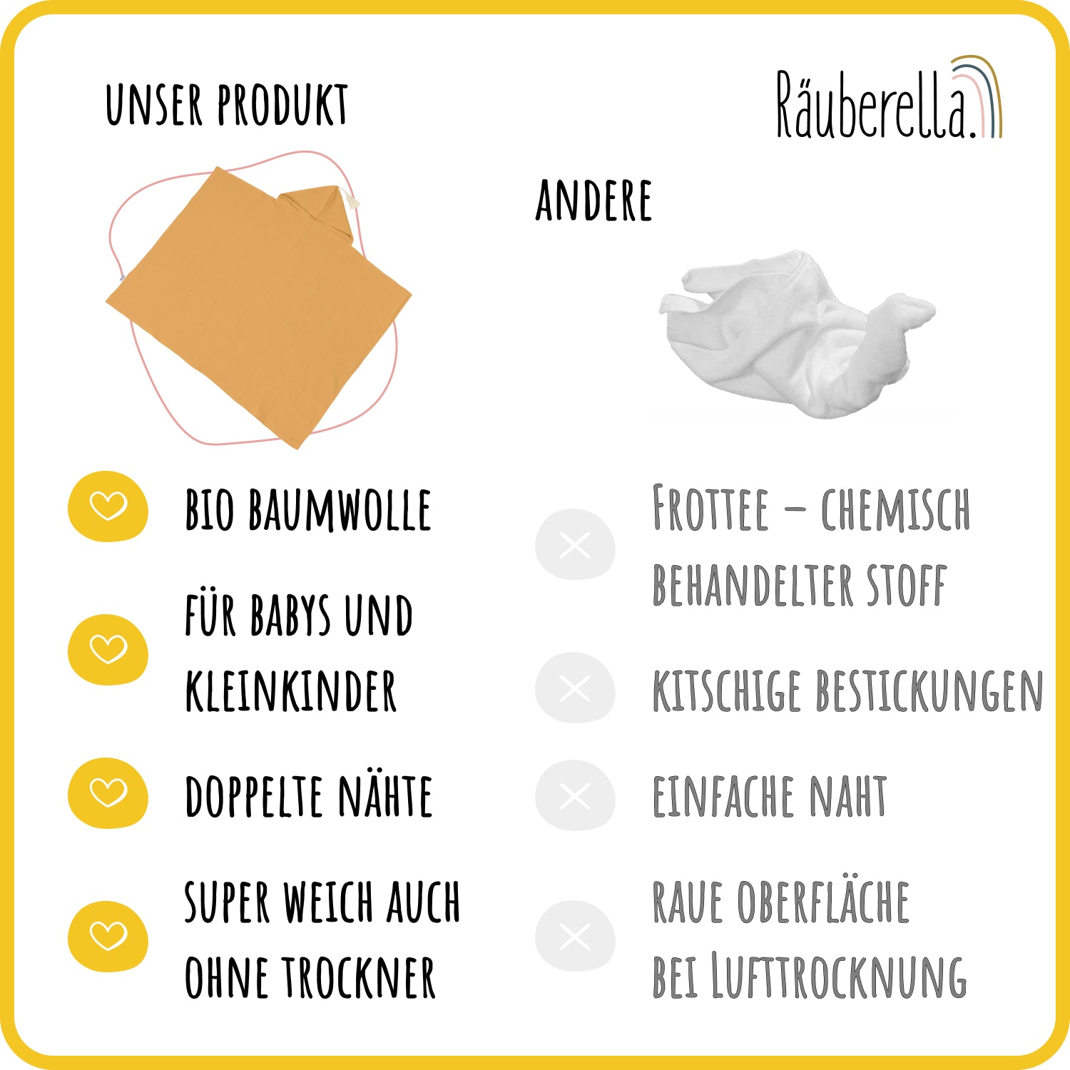 Muslin hooded towel (75x100cm) Ochre