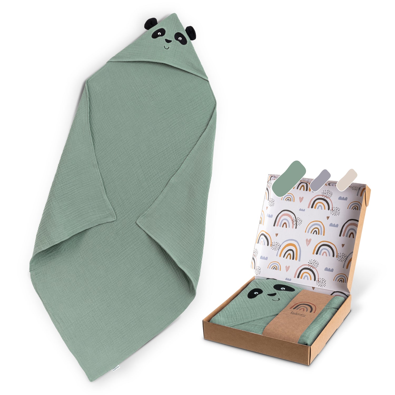 Hooded towel Panda Mint