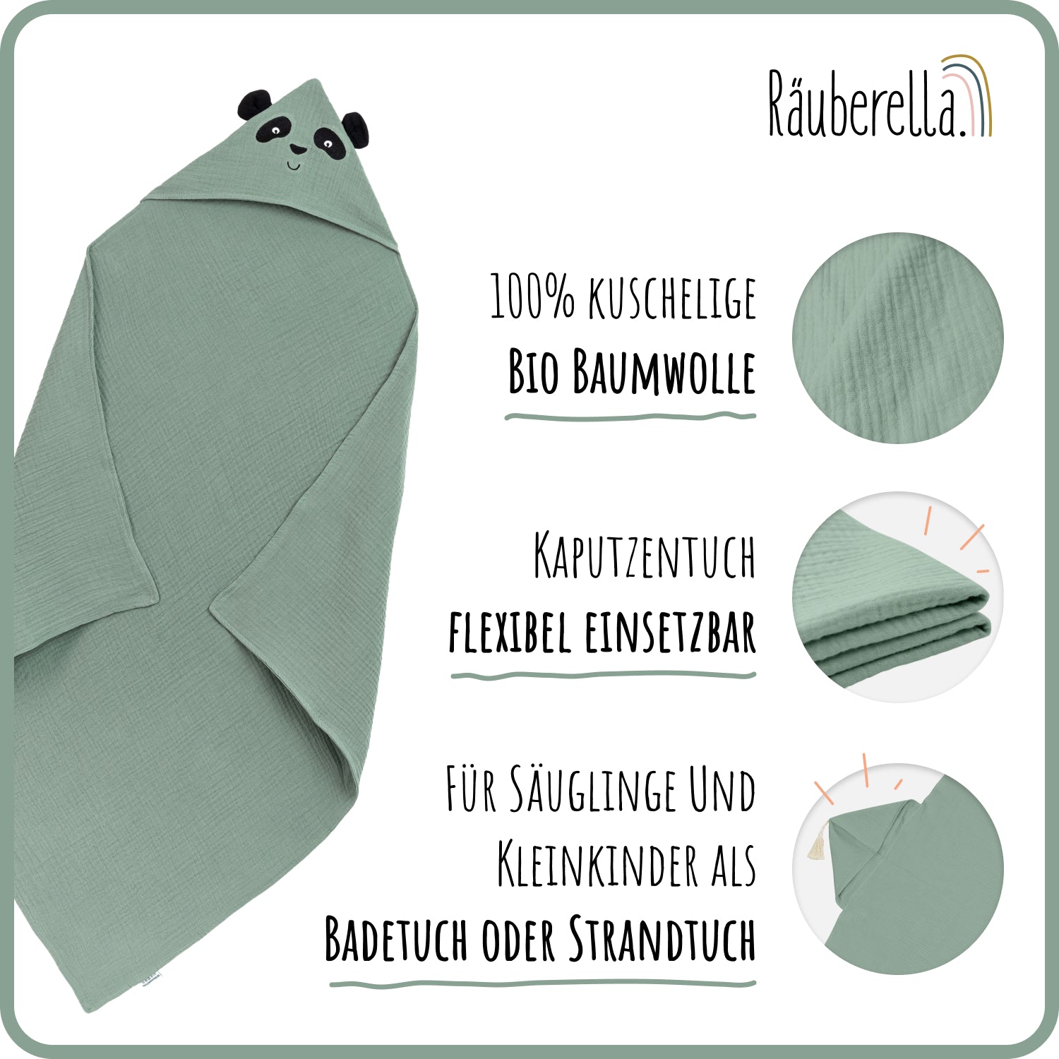 Hooded towel Panda Mint