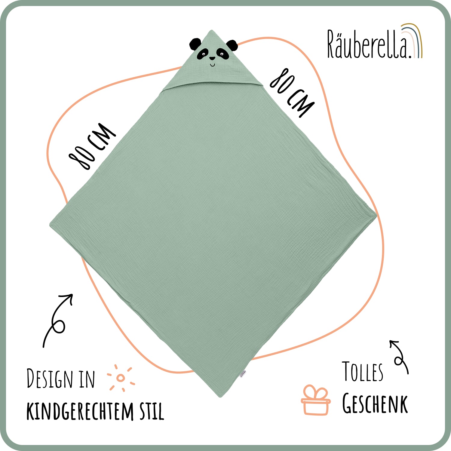 Hooded towel Panda Mint