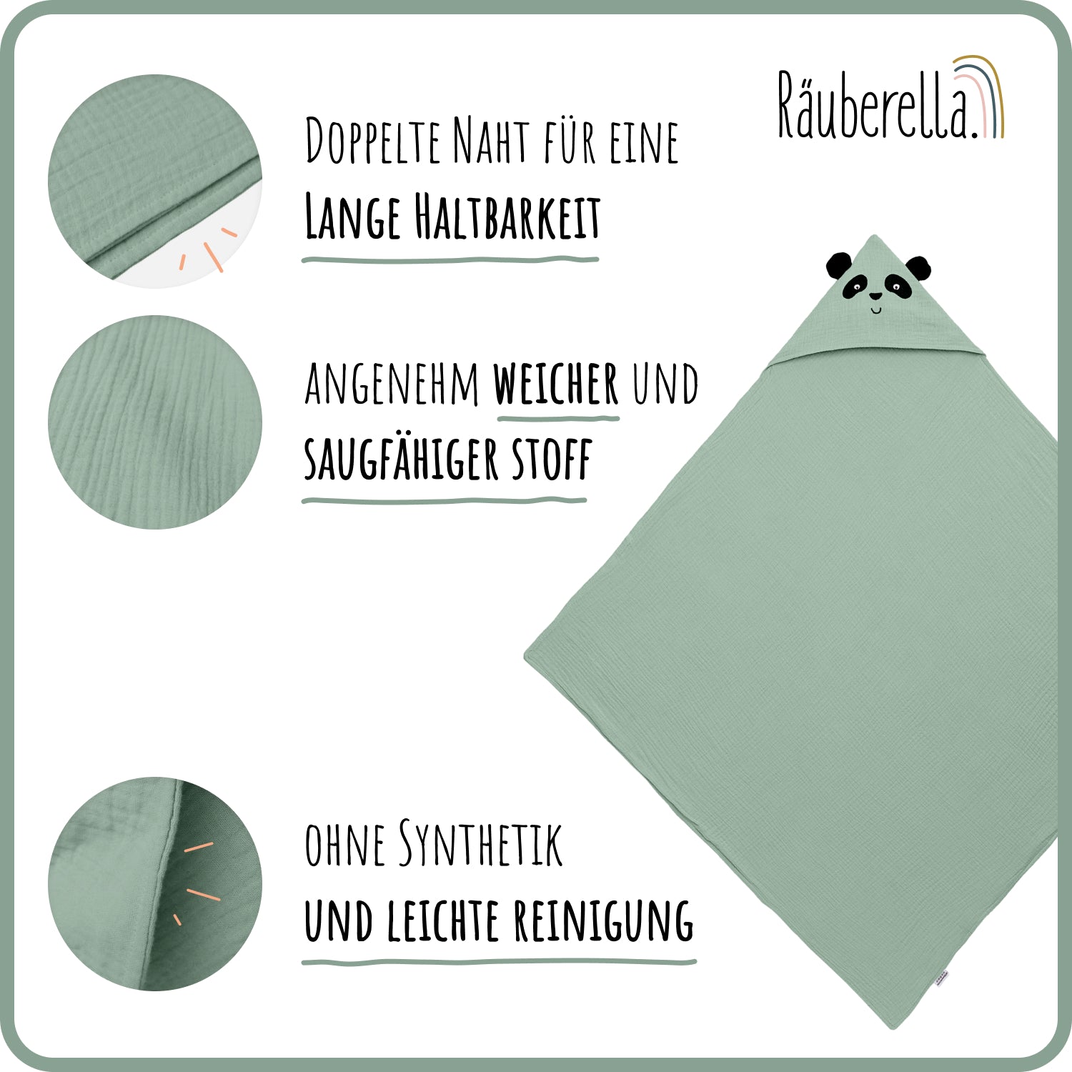 Hooded towel Panda Mint
