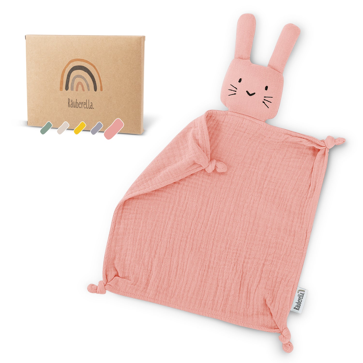 Muslin cuddly toy, rabbit, pink